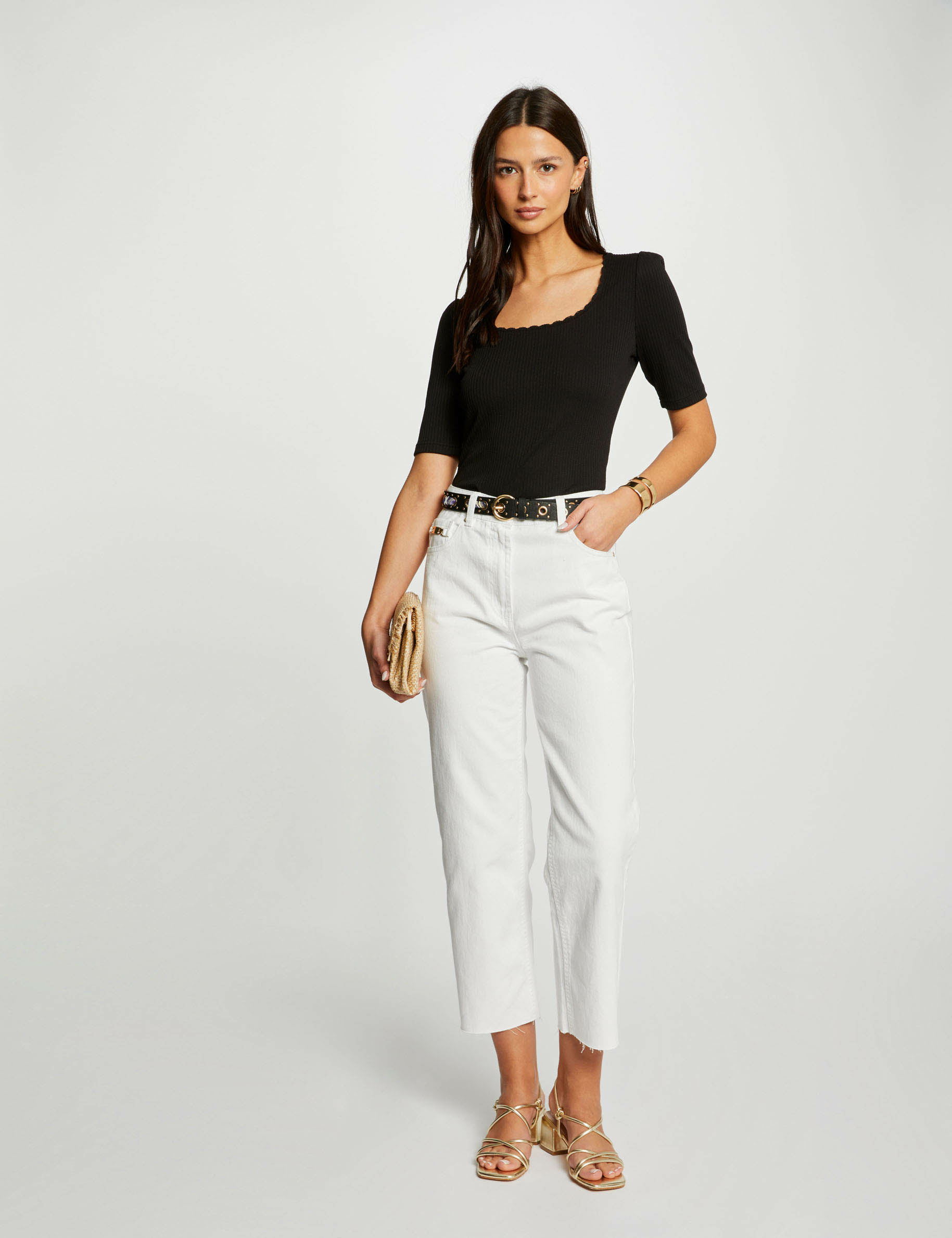 Jeans droit 7/8ème ecru femme