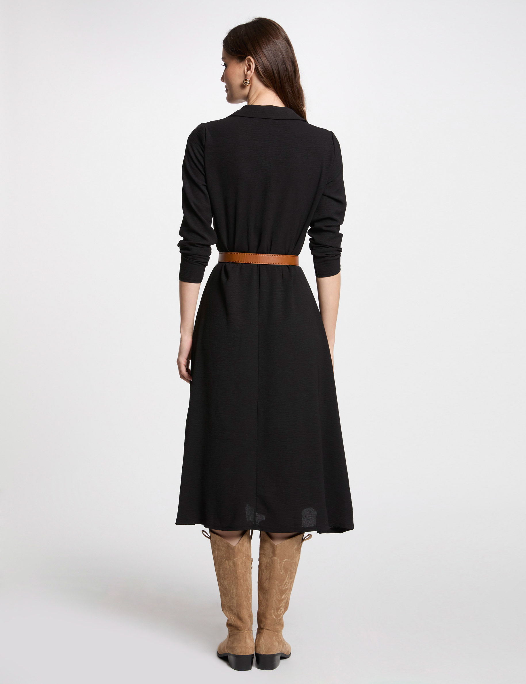 Robe midi droite fluide noir femme