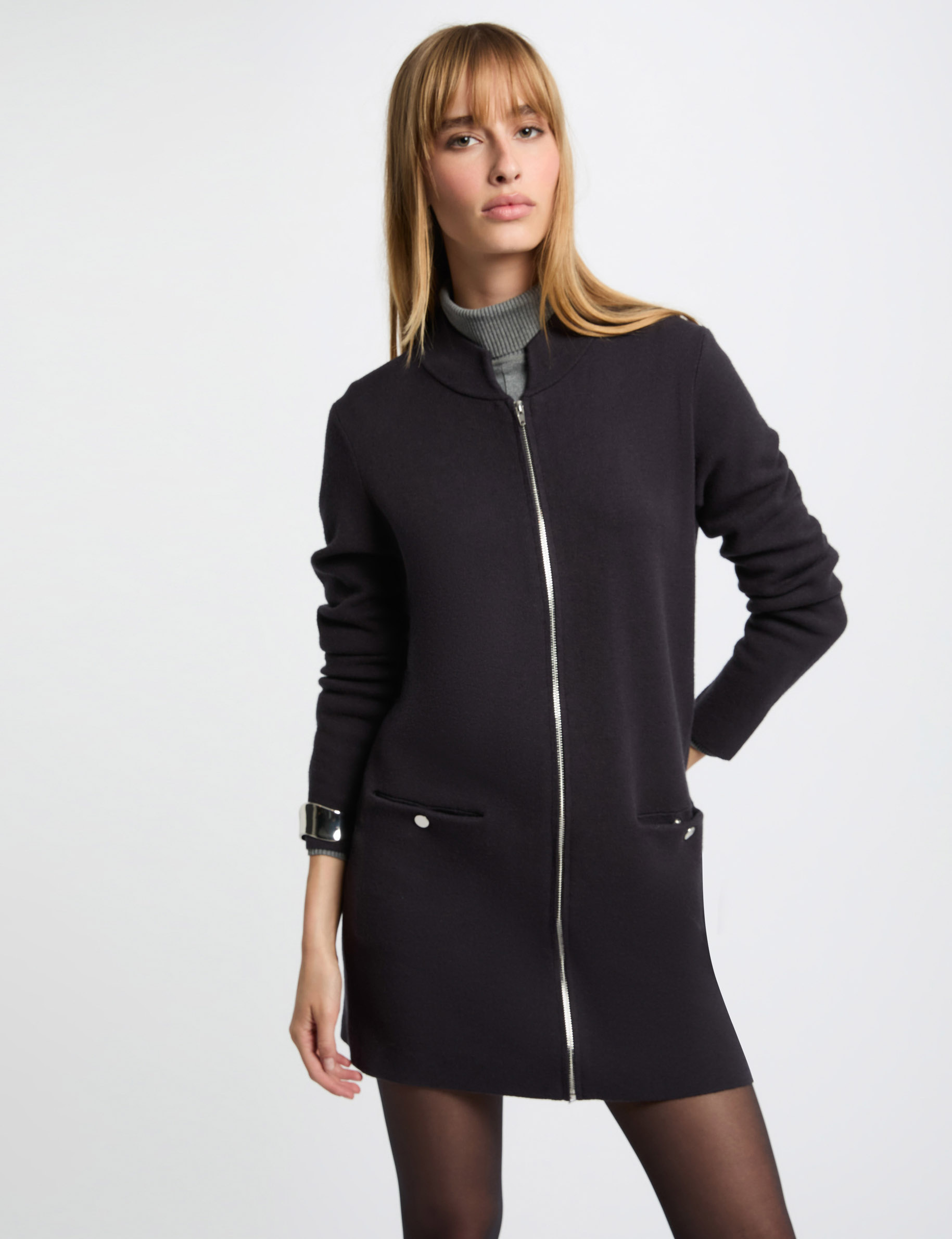 Langer Strickjacke mit langen Ärmeln anthrazitgrau damen