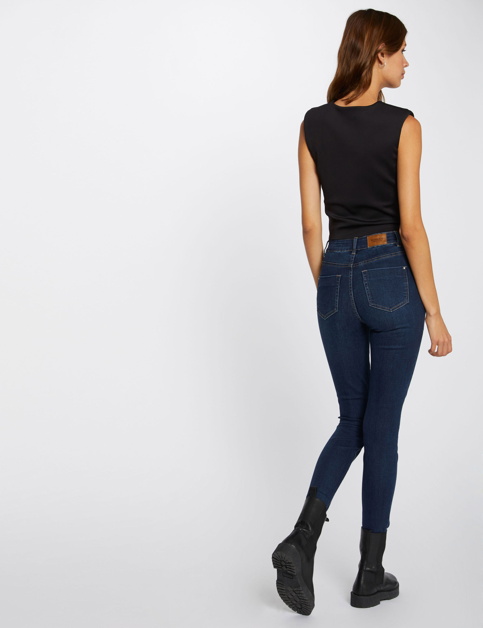 Jeans slim taille haute 7/8ème jean brut femme