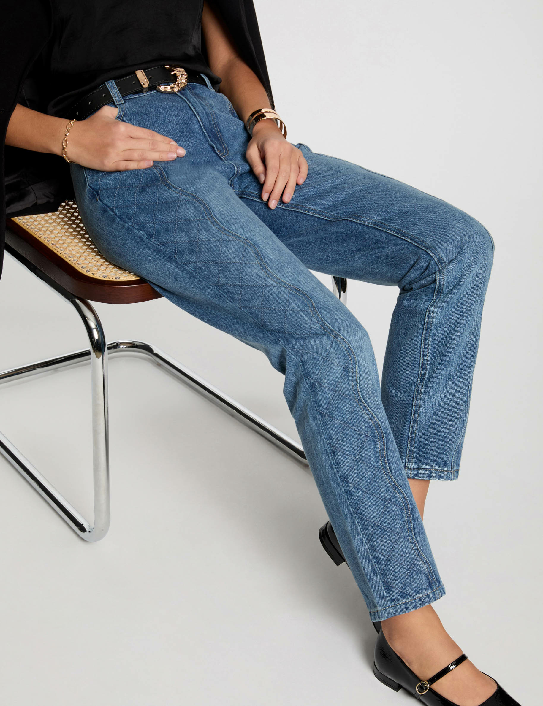 Slim-Jeans mit Steppdetails stone denim damen