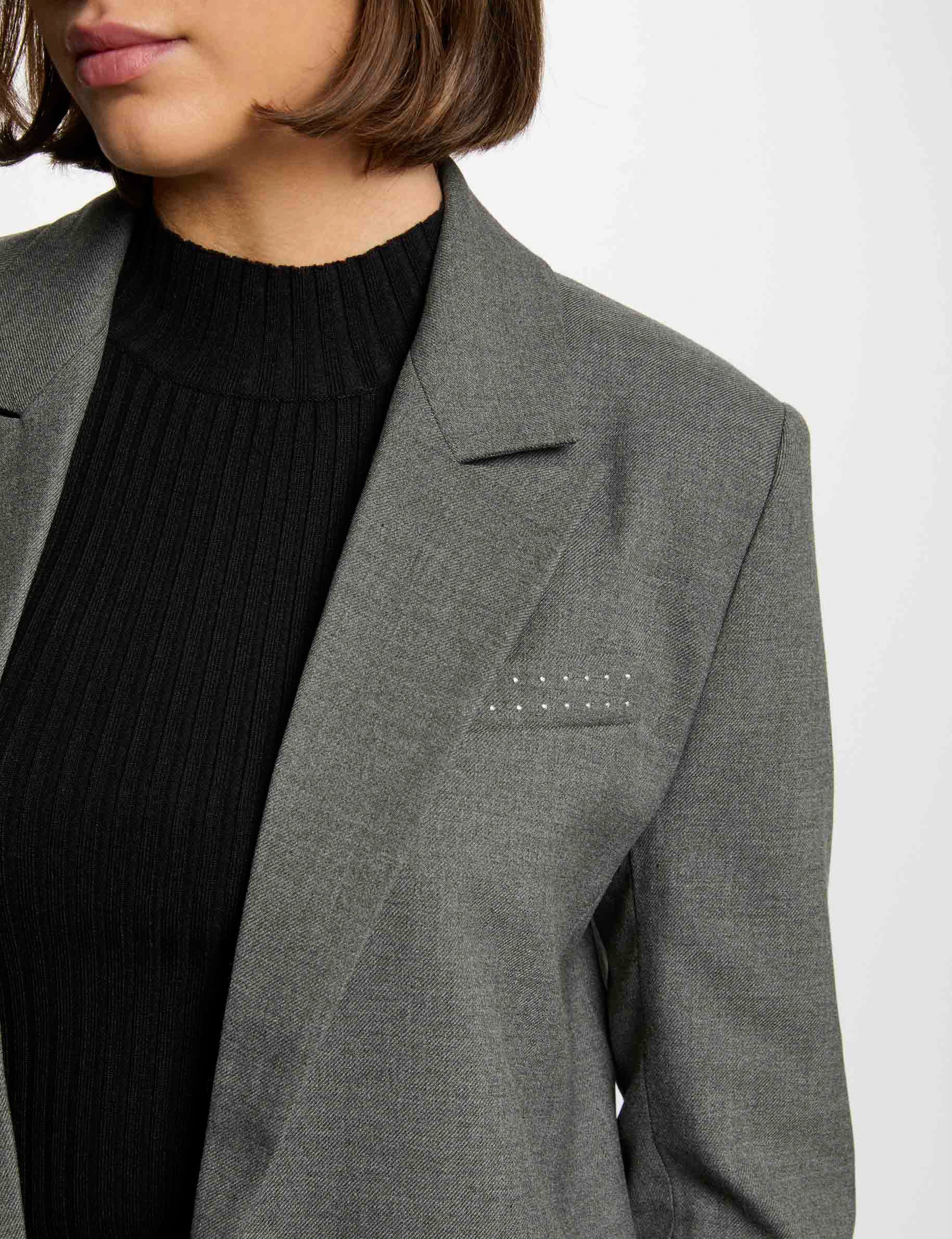 Lange Jacke mit Nieten-Details gris clair damen