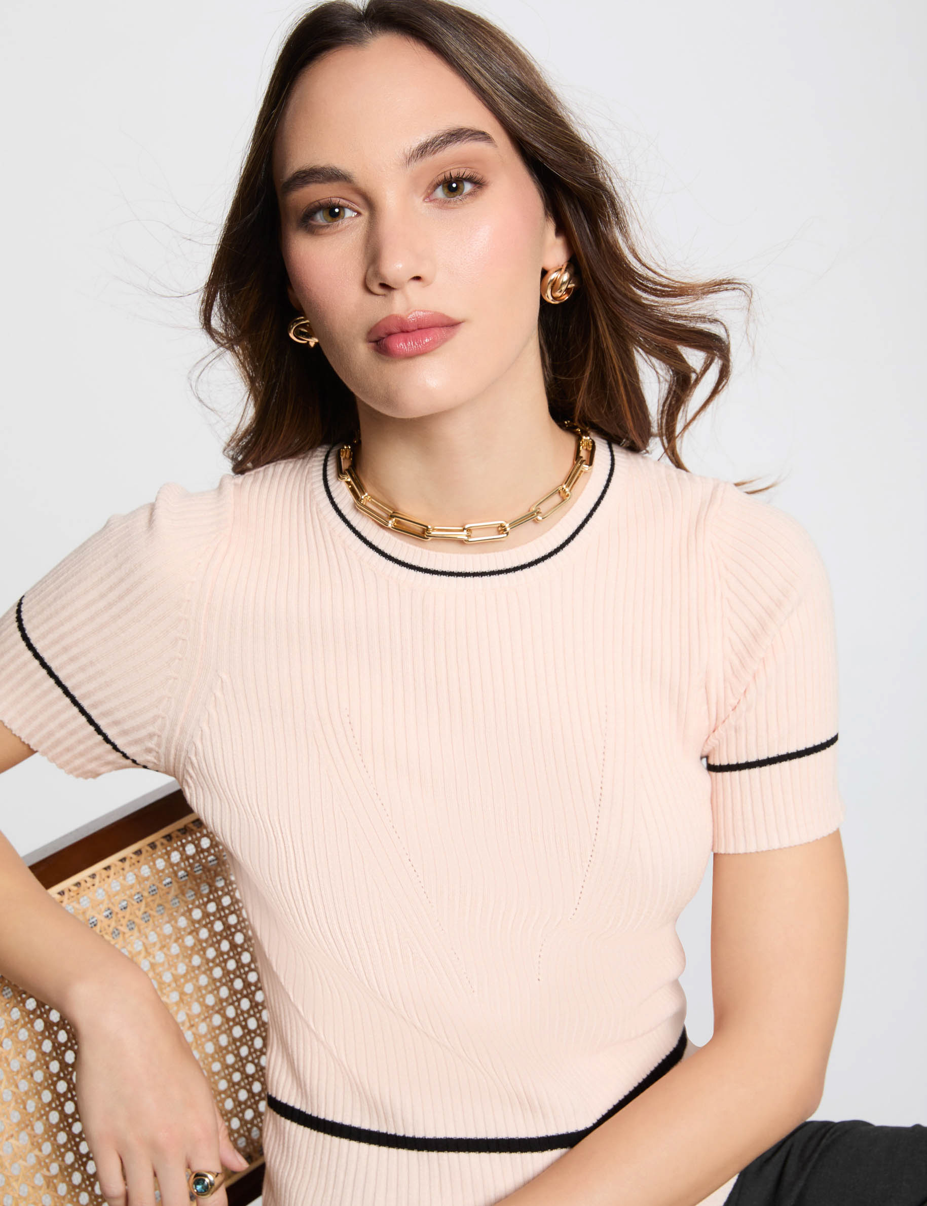 Pull manches courtes rose clair femme