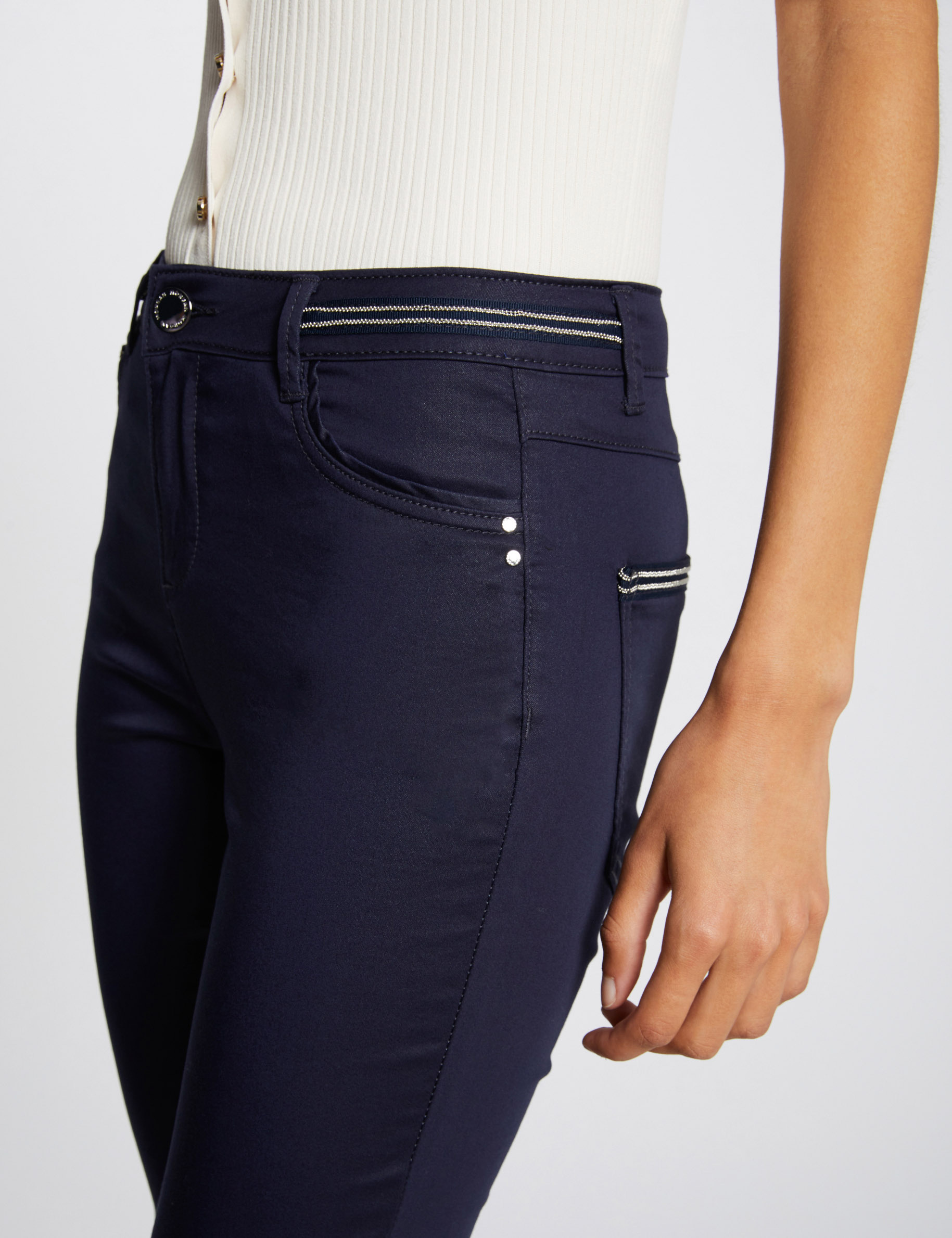 Pantalon slim enduit marine femme