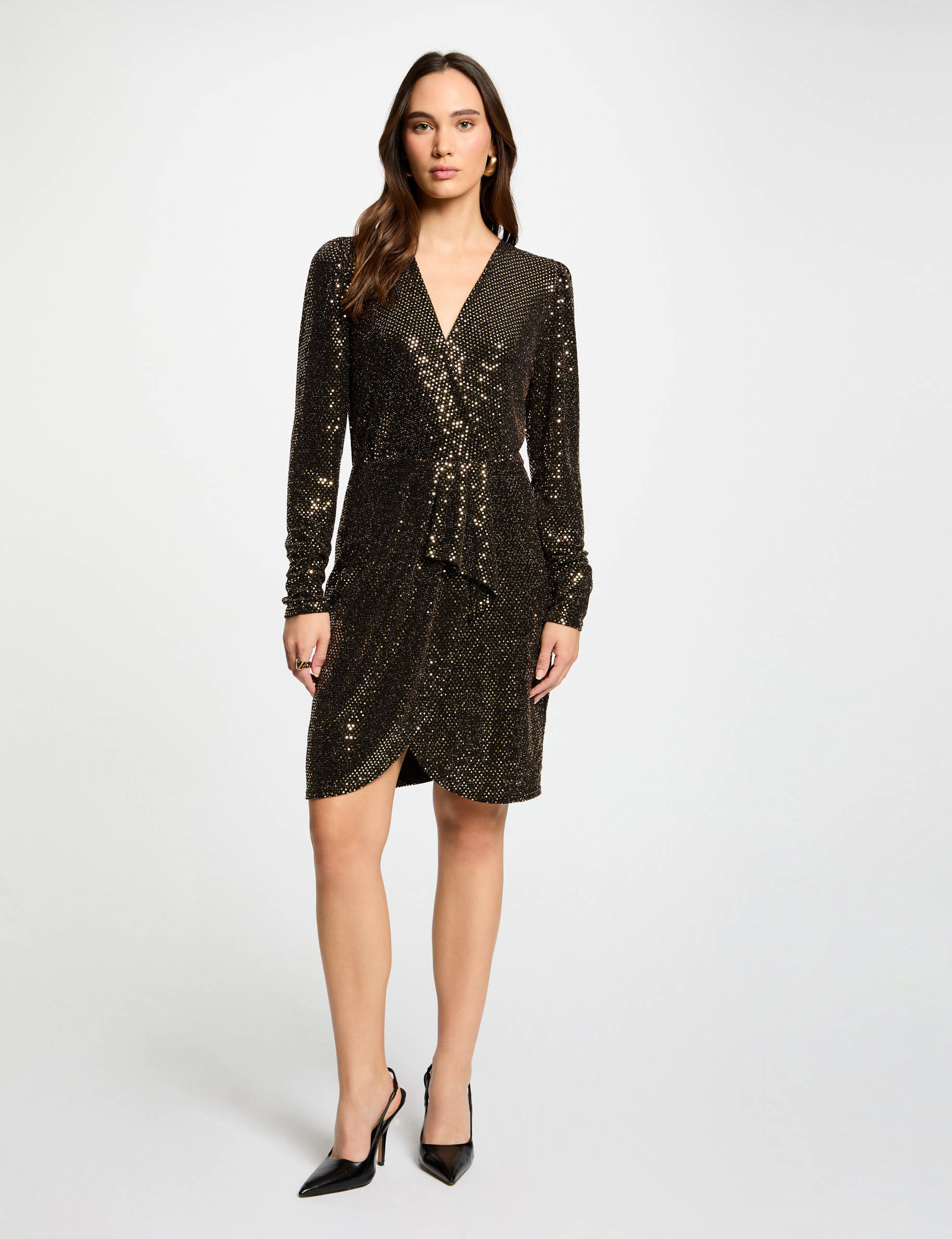 Robe portefeuille sequins dore femme