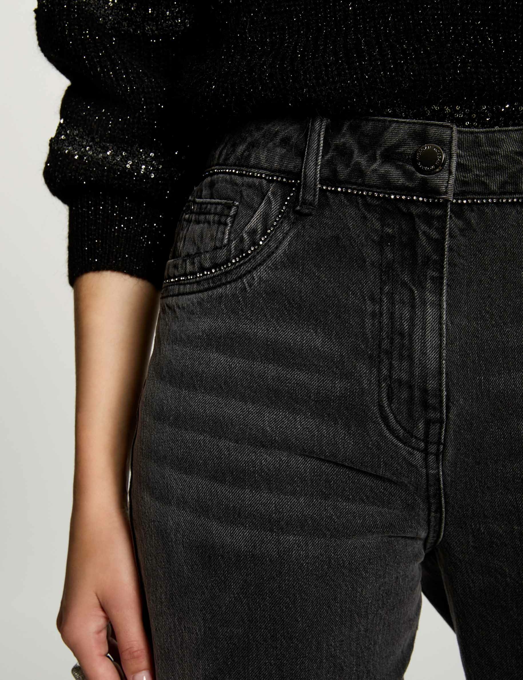 Mom Jeans mit Strass-Details gris clair damen