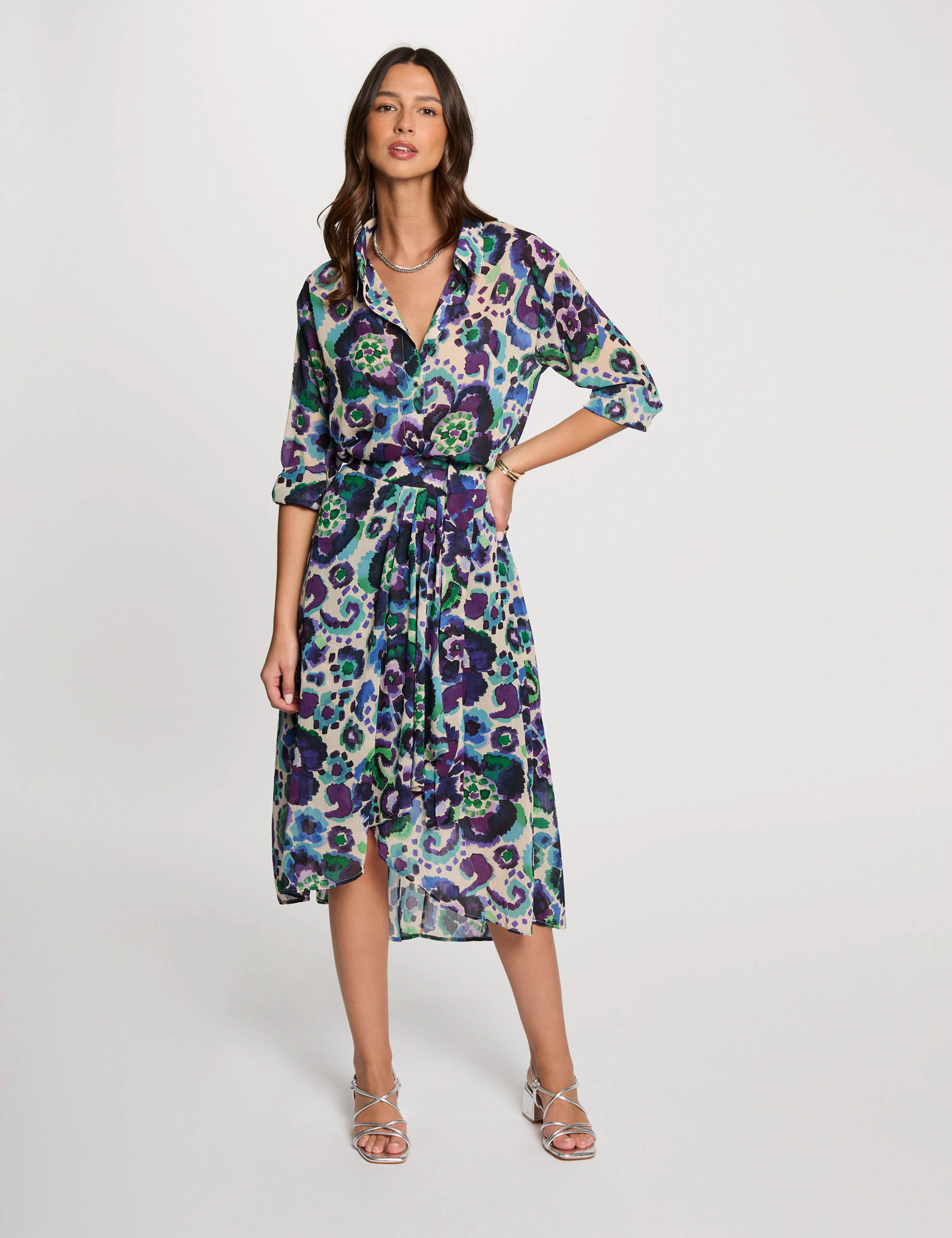 Robe midi droite imprimée multicolore femme