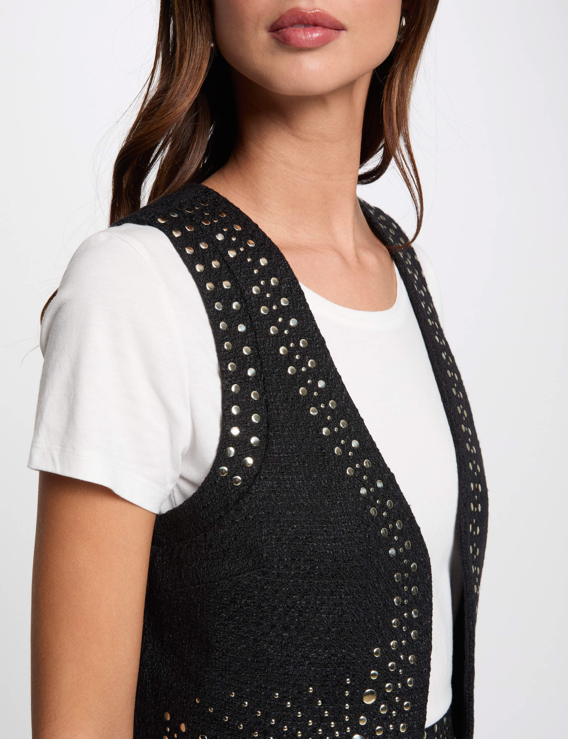 Gilet sans manches clous noir femme