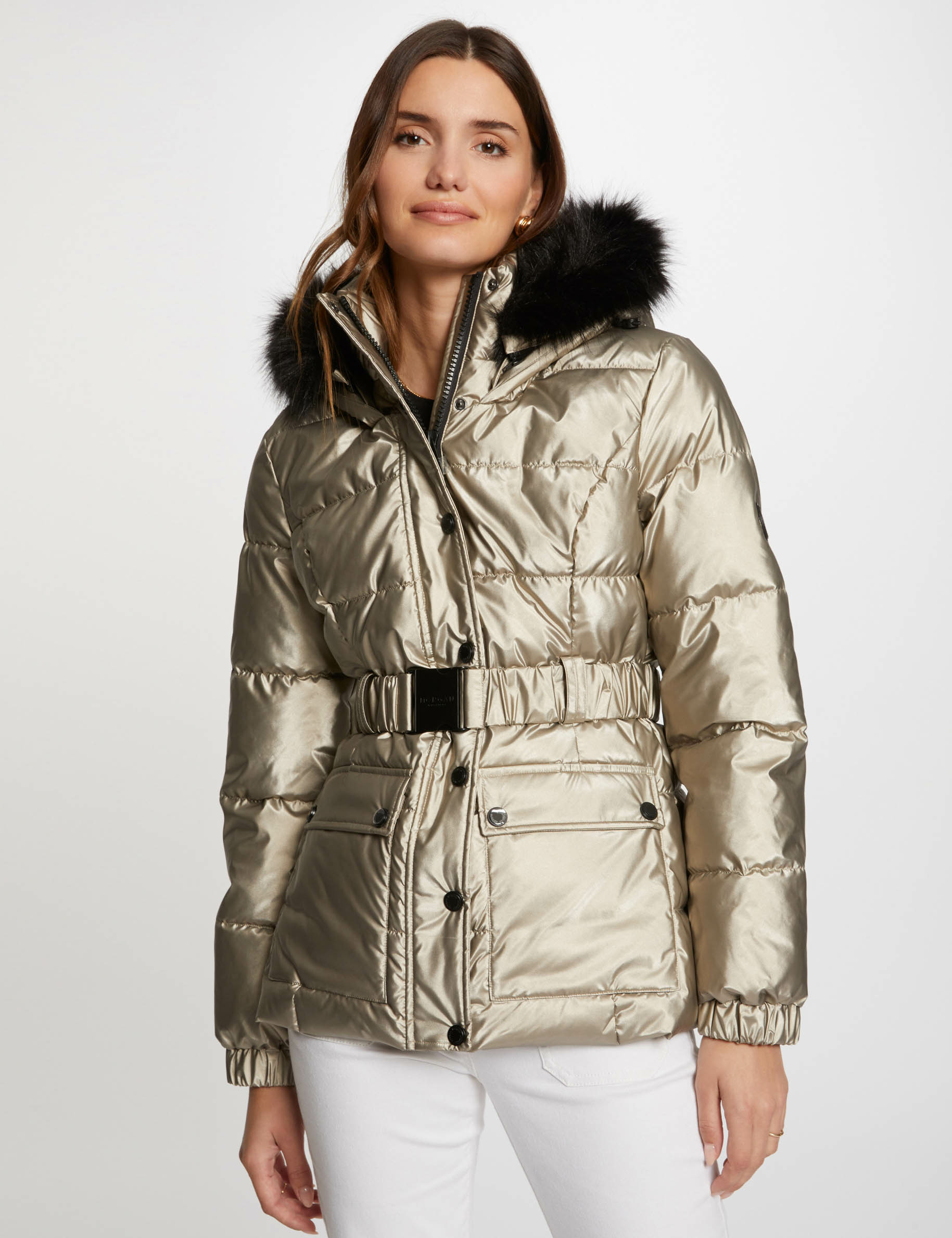 Metallisierte Daunenjacke mit Kapuze gold damen