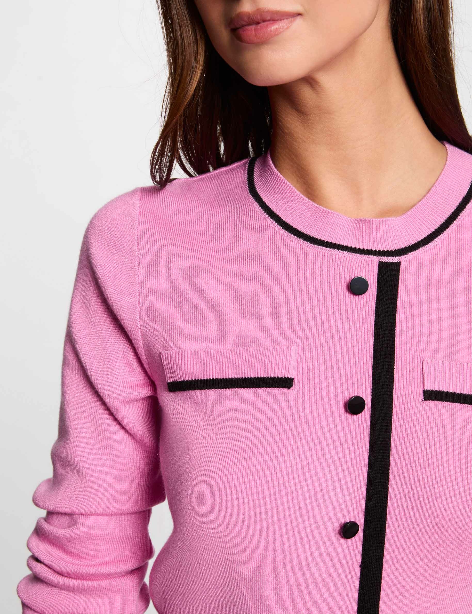 Pull col rond manches longues rose femme