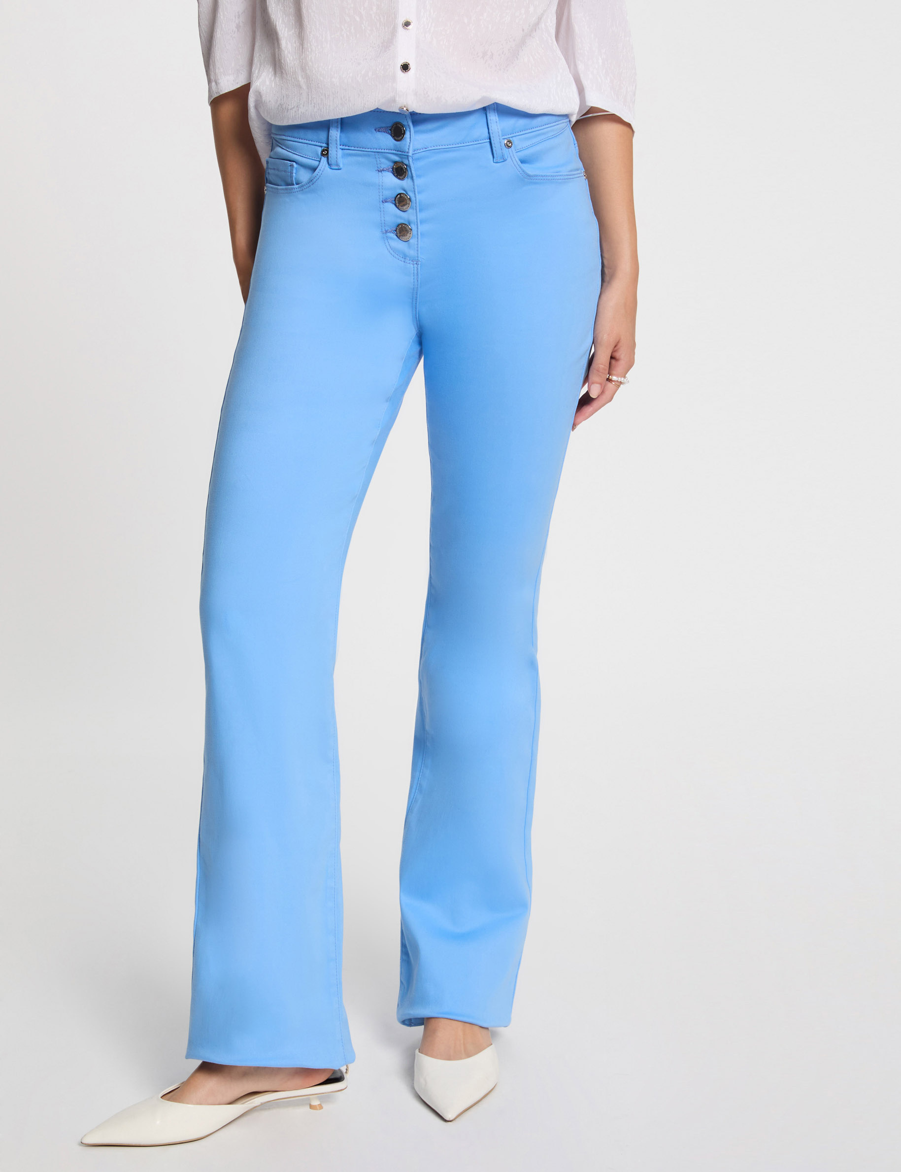 Bootcut-Hose mit Knopfverschluss blau damen