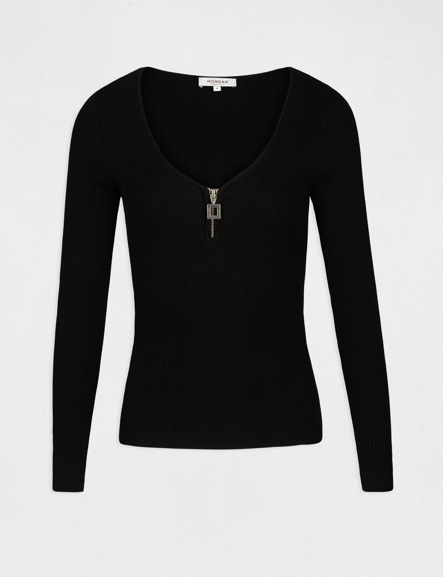 Pull manches longues avec détail zippé noir femme