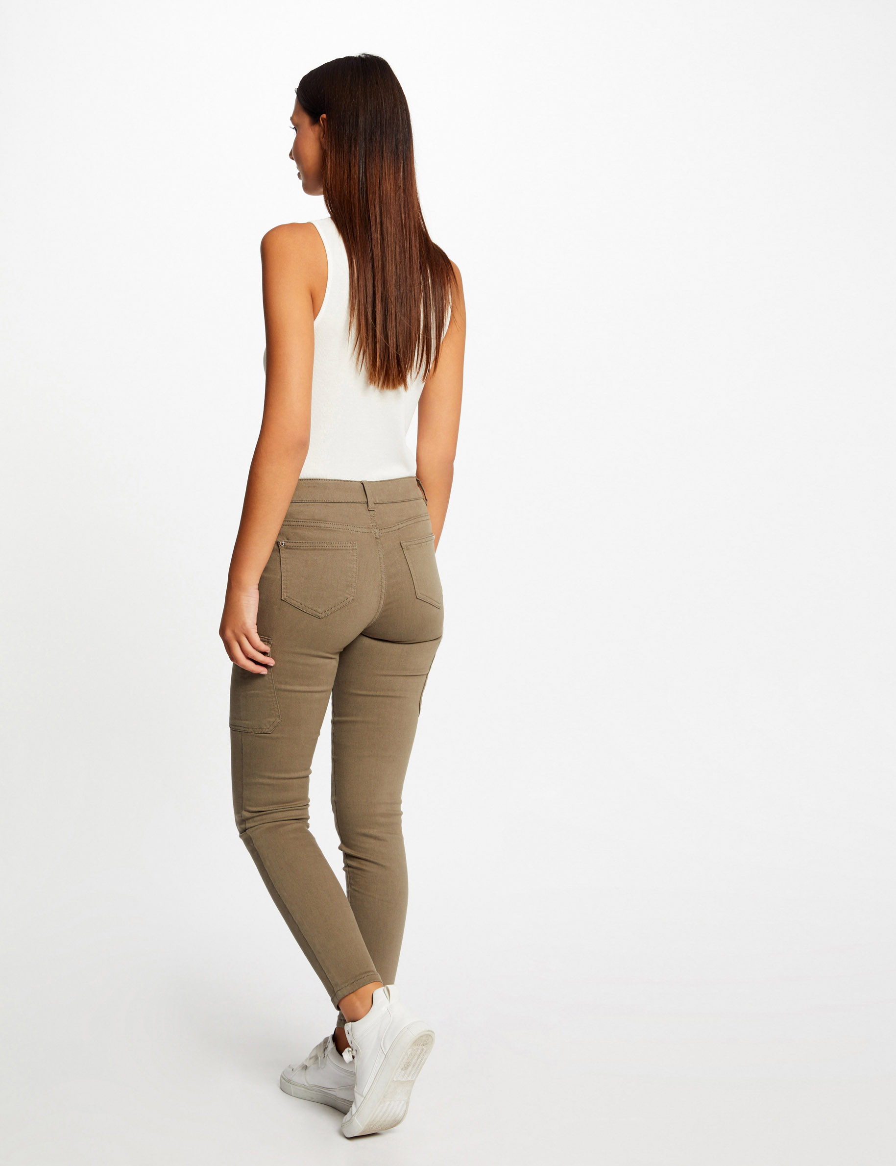 Jeans cargo skinny à ponts vert kaki femme