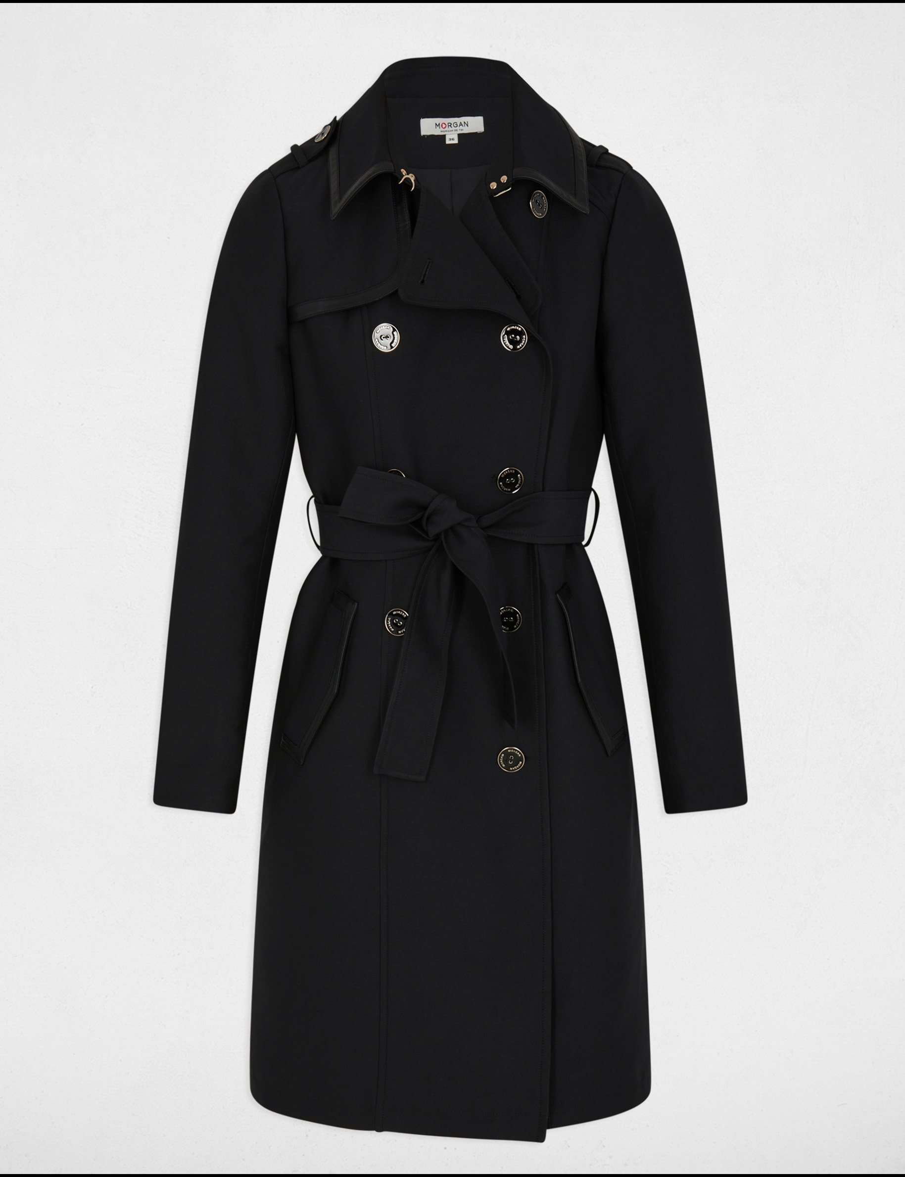 Trench long ceinturé noir femme