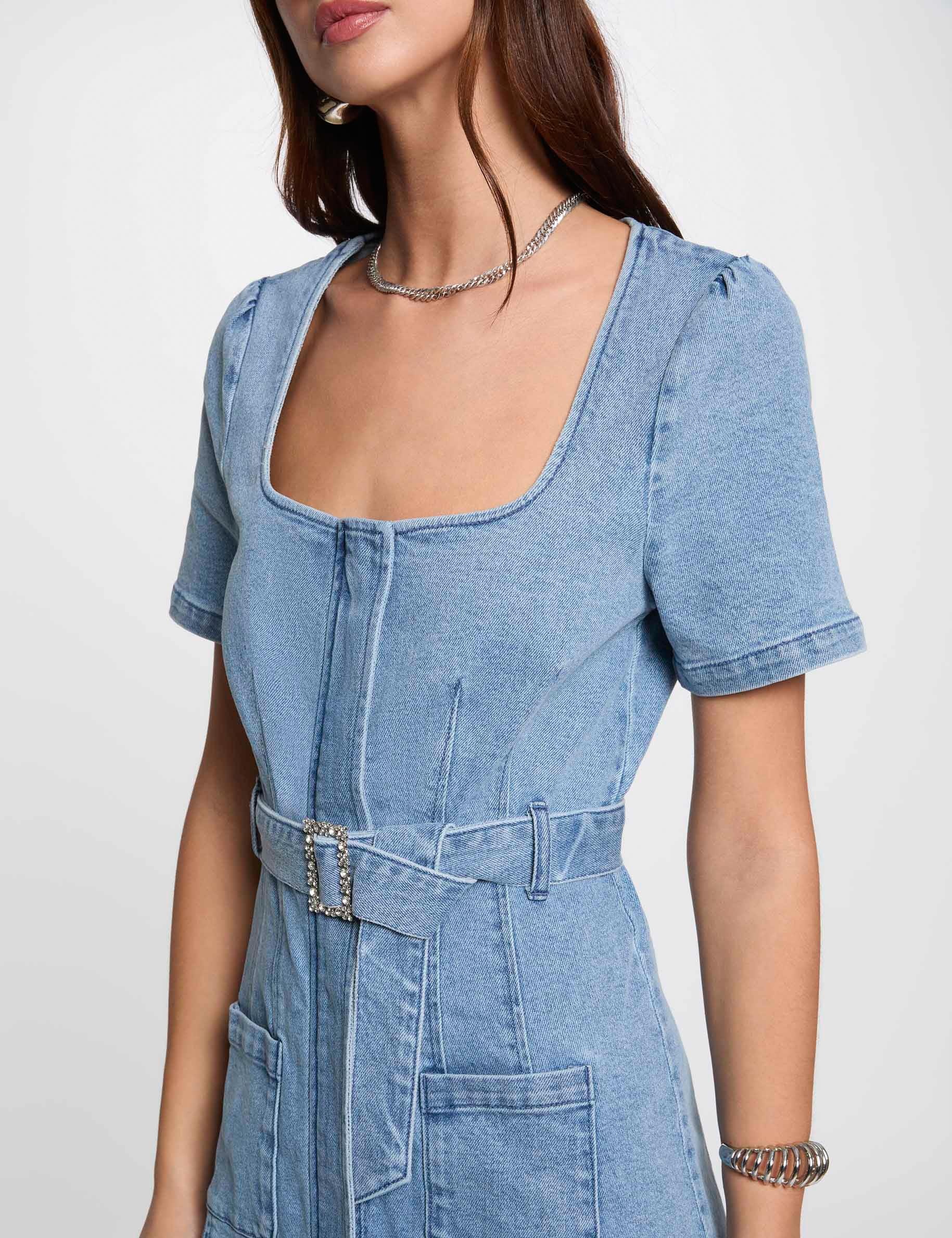 Robe courte droite en jean denim double stone femme