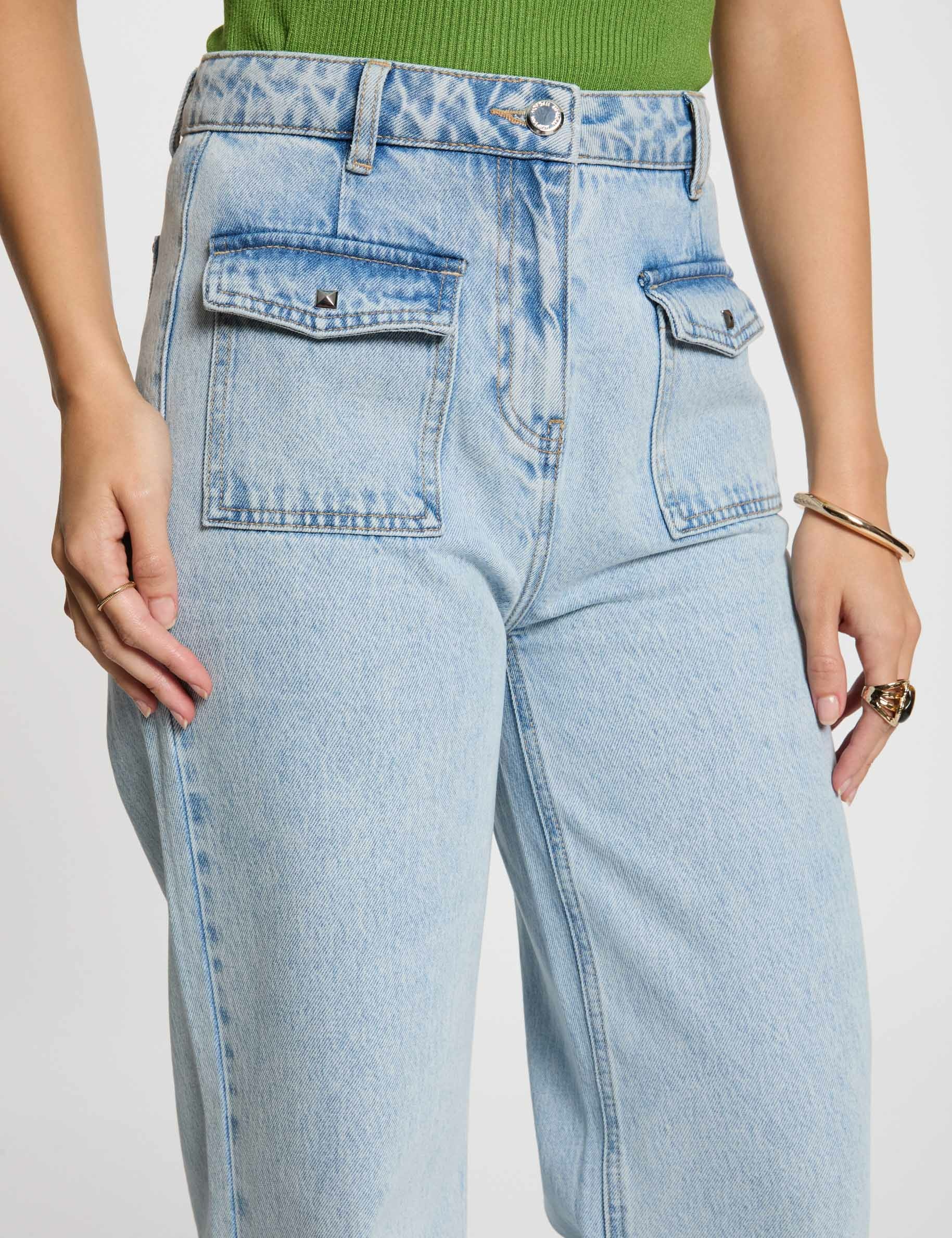 Weit geschnittene High-Waist-Jeans gebleichtes denim damen