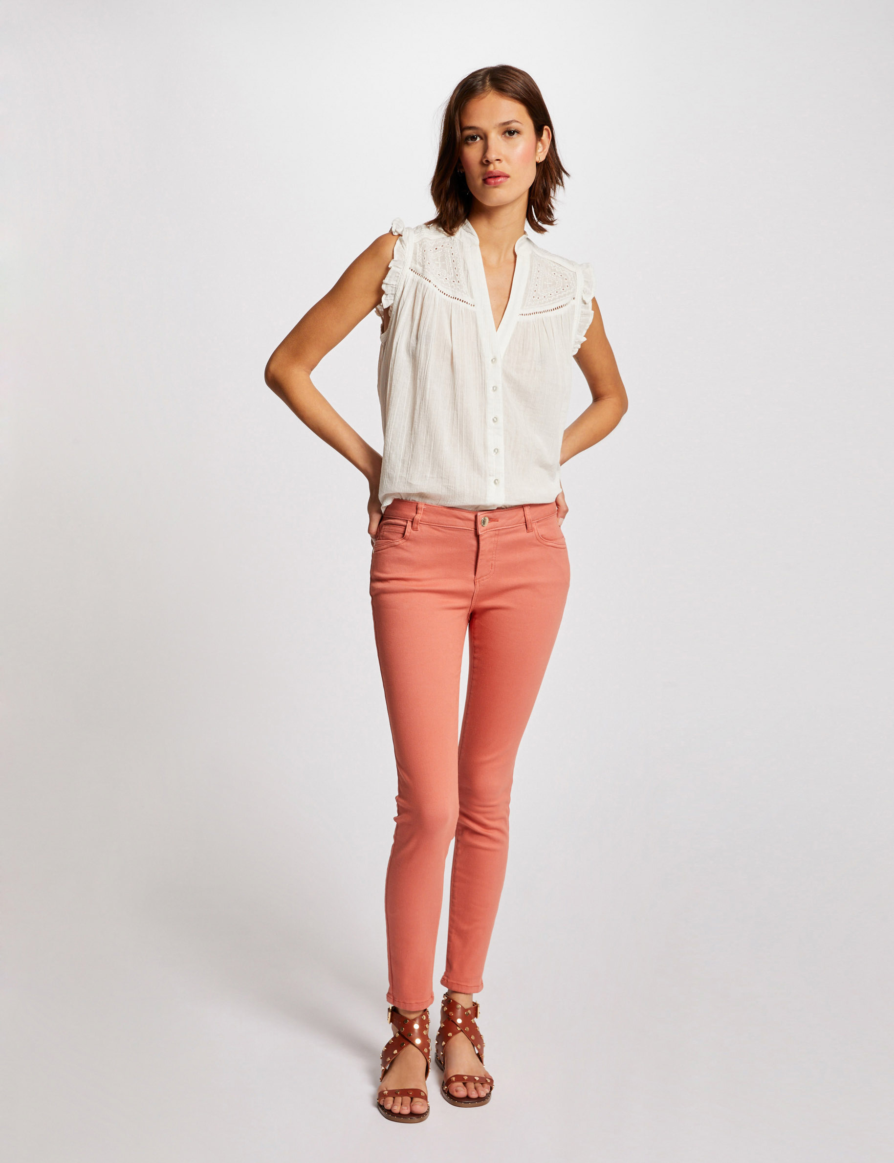 Niedrig geschnittene Skinny Jeans korallrot damen