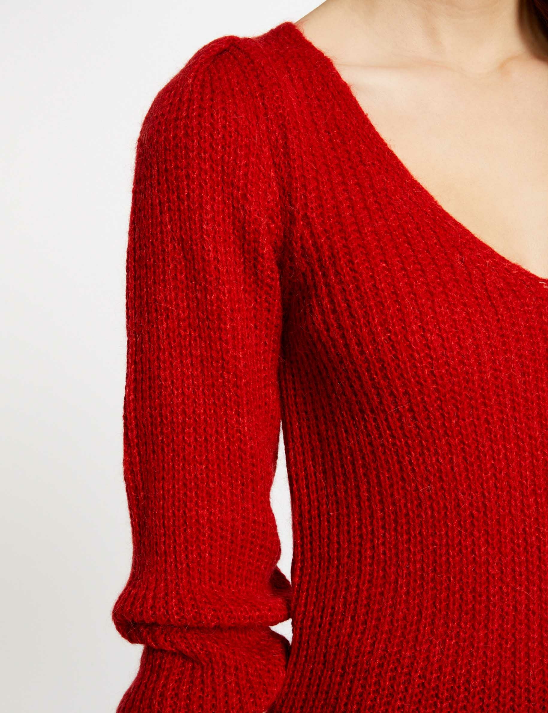 Pull manches longues à col en V rouge moyen femme