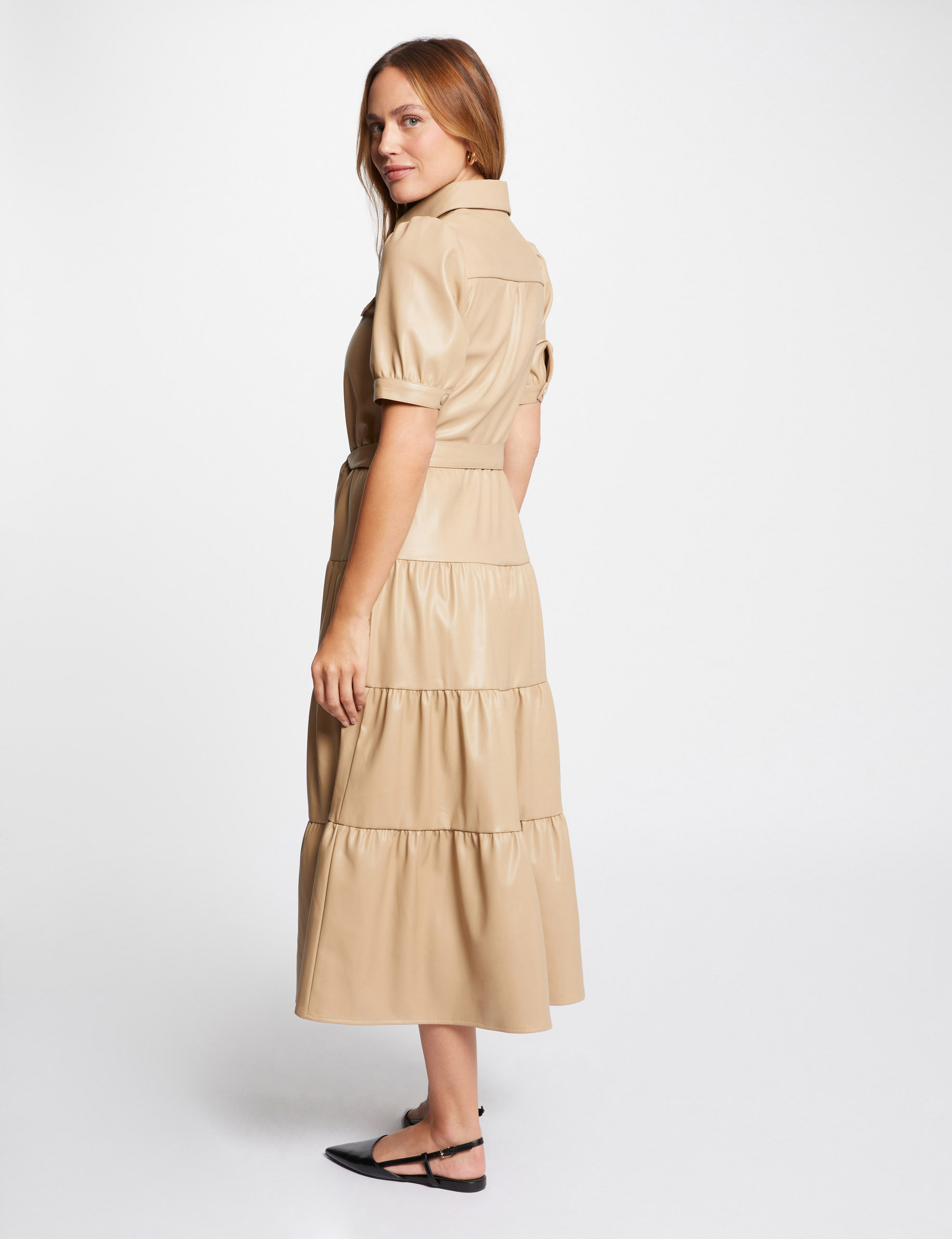 Robe longue simili cuir camel femme