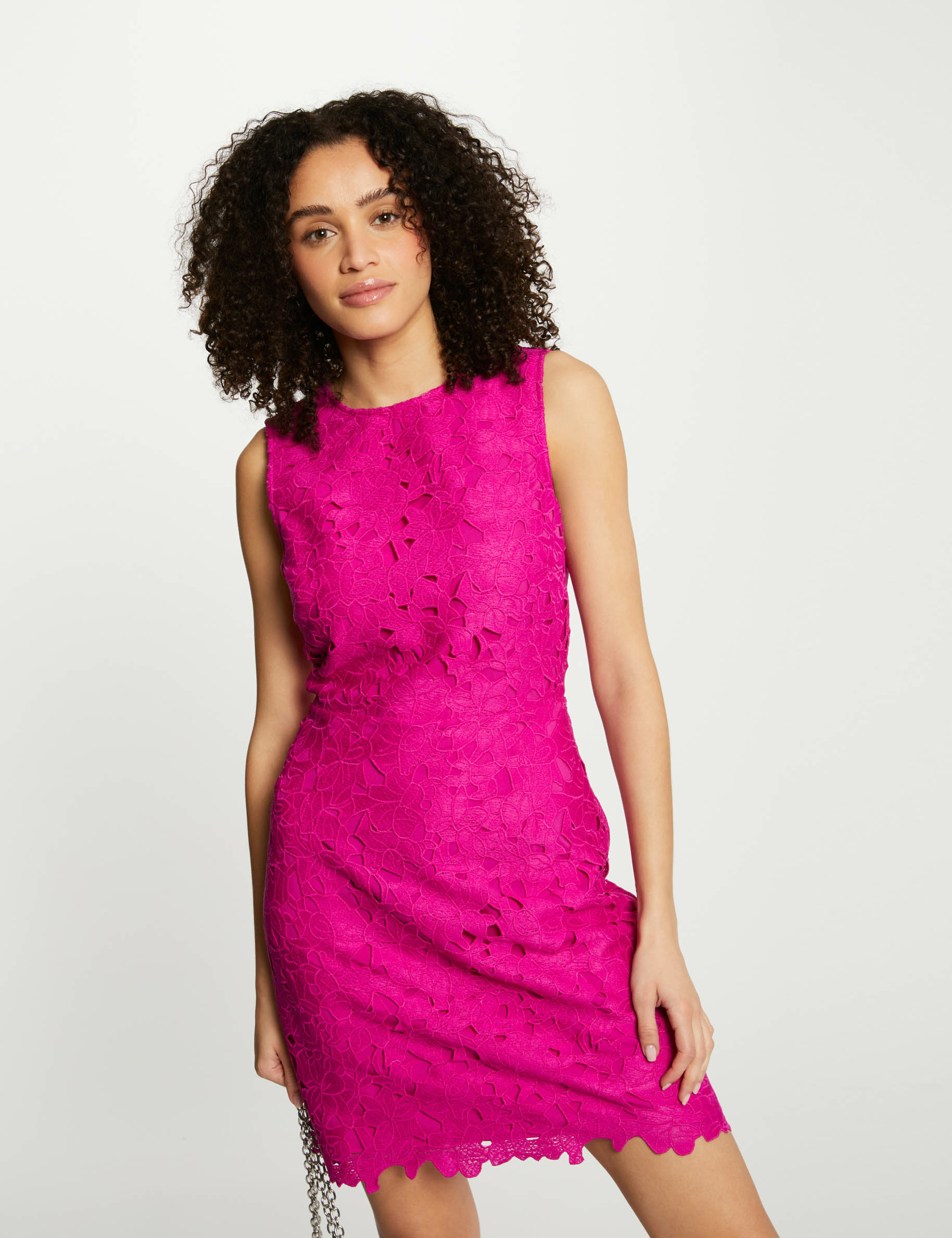 Kurzes Kleid mit Spitze dunkelpink damen