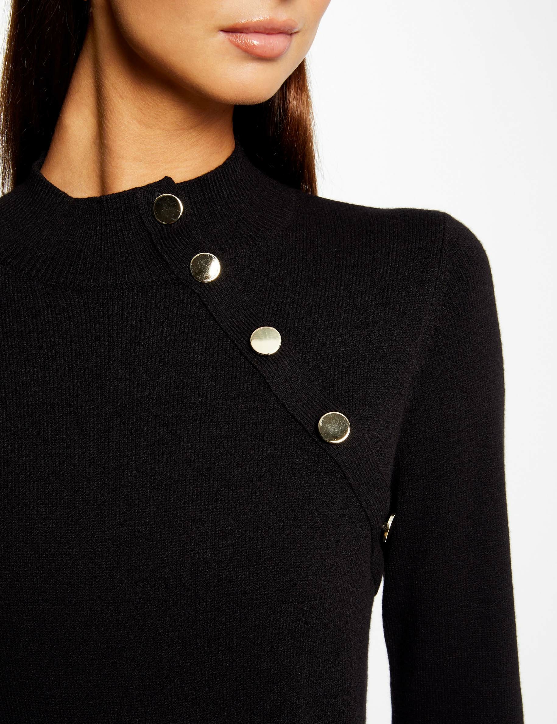 Pull manches longues boutons décoratifs noir femme