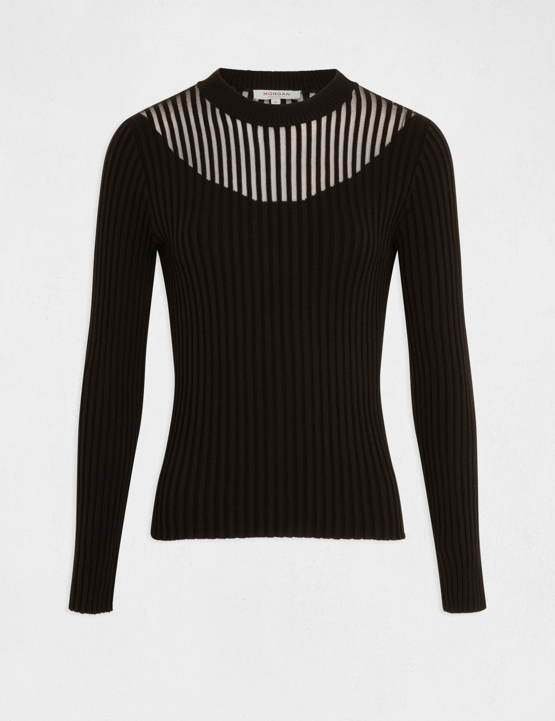 Pull manches longues col montant noir femme