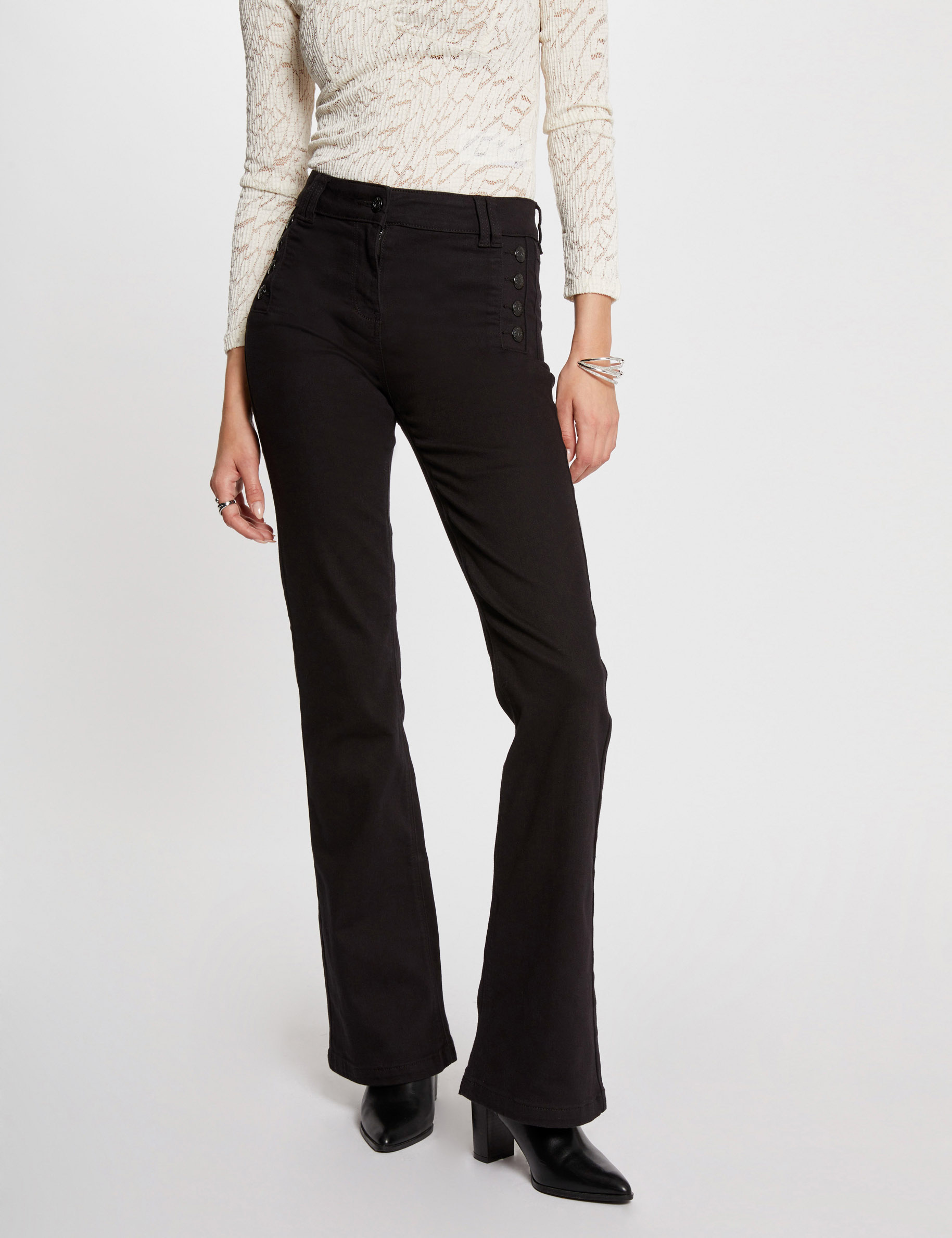 Jeans flare taille haute noir femme