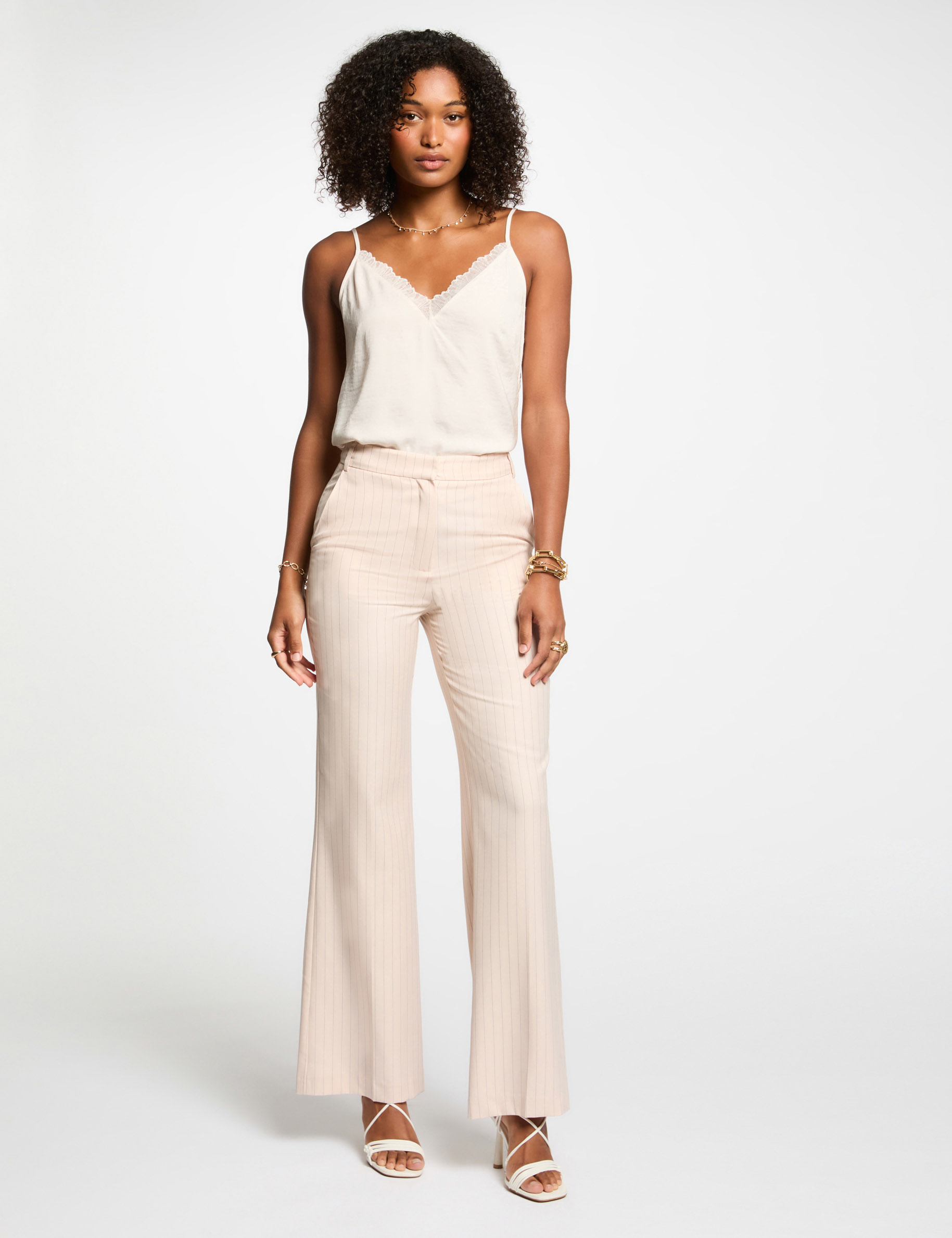 Pantalon large rayé rose clair femme