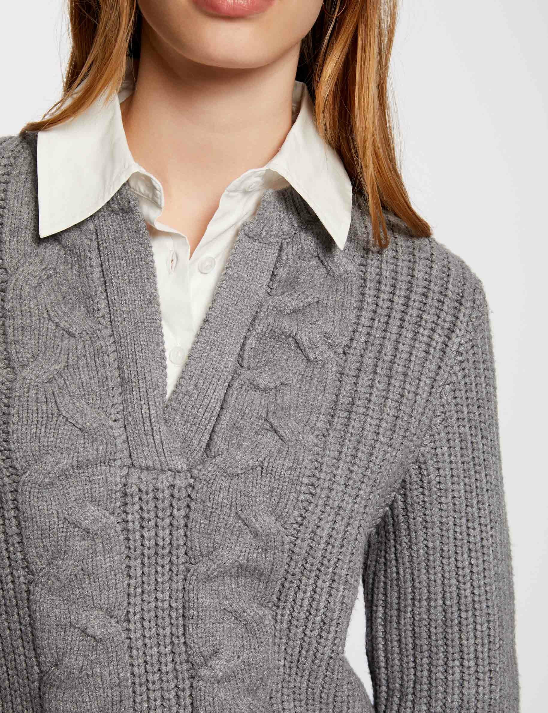 Pull col chemise gris moyen femme