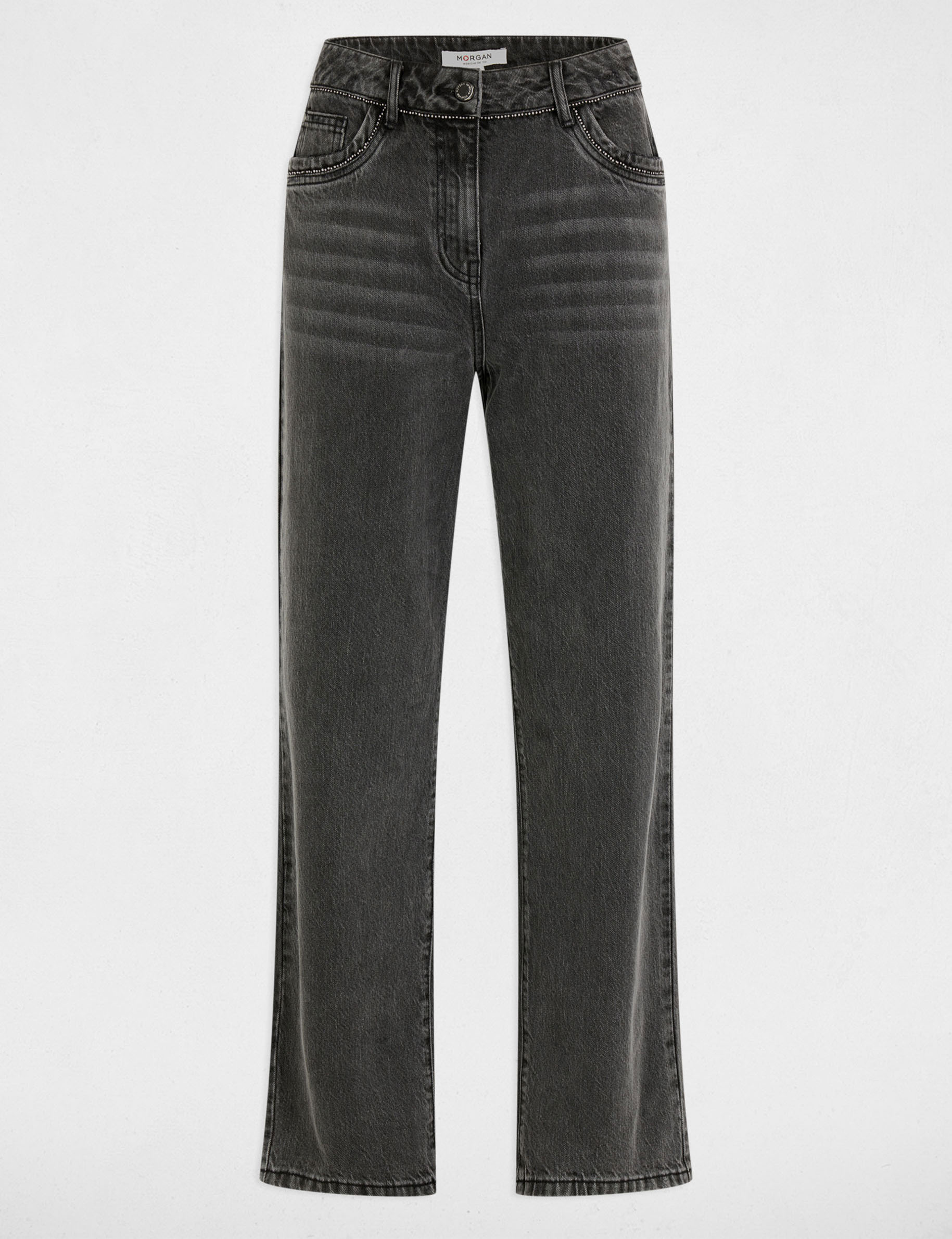 Mom Jeans mit Strass-Details gris clair damen