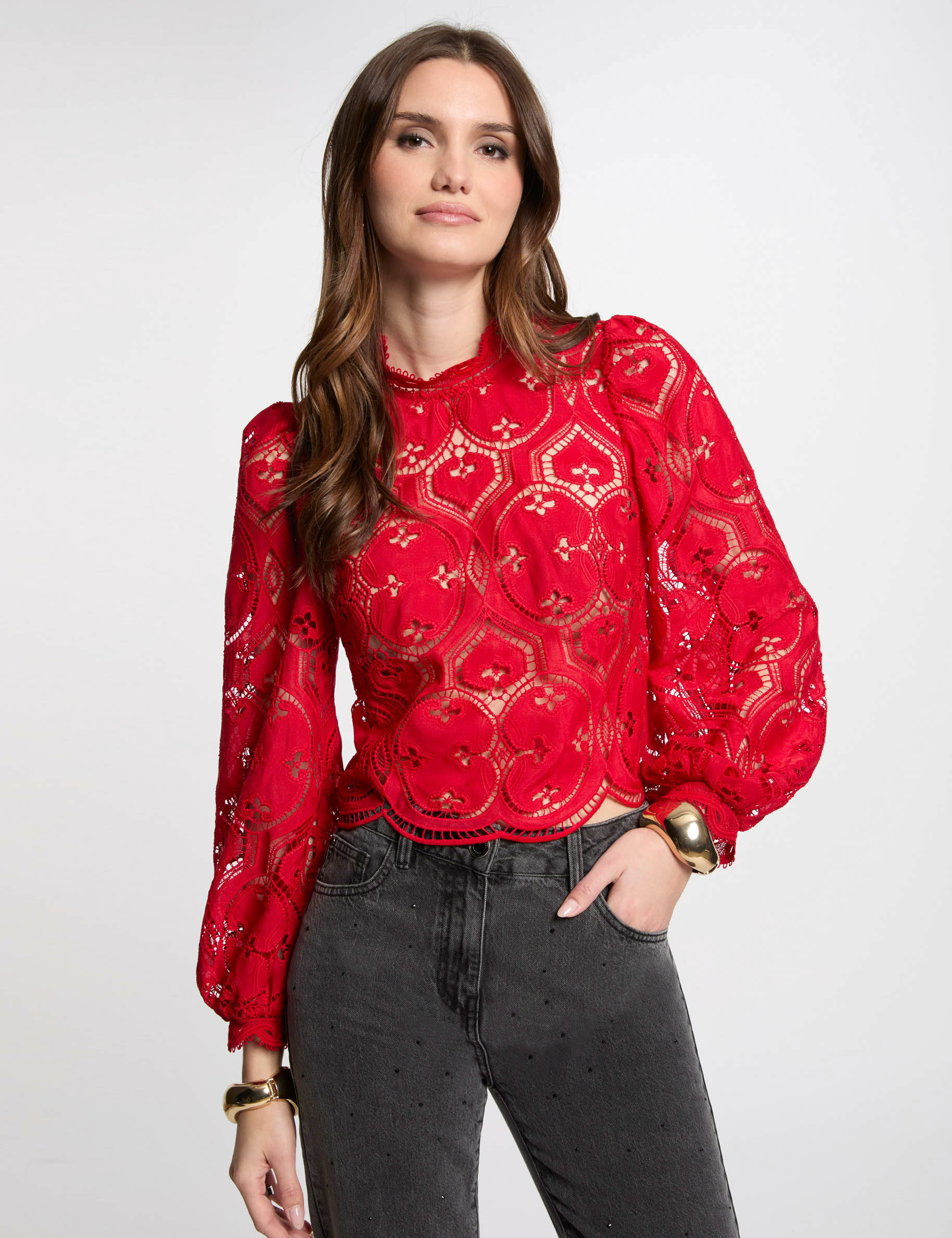 Blouse manches longues rouge femme