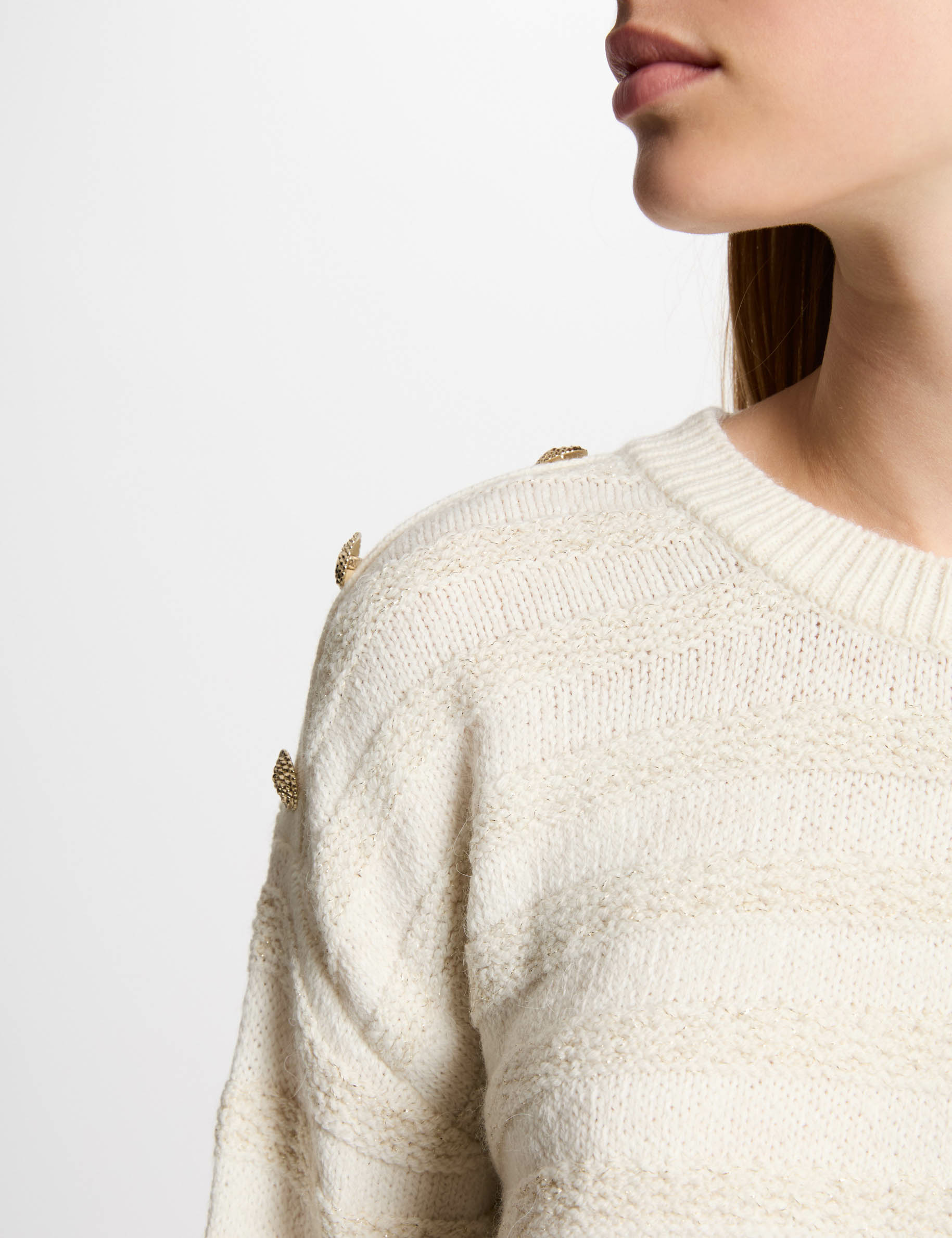 Rundhals-Pullover mit Knöpfen beige damen