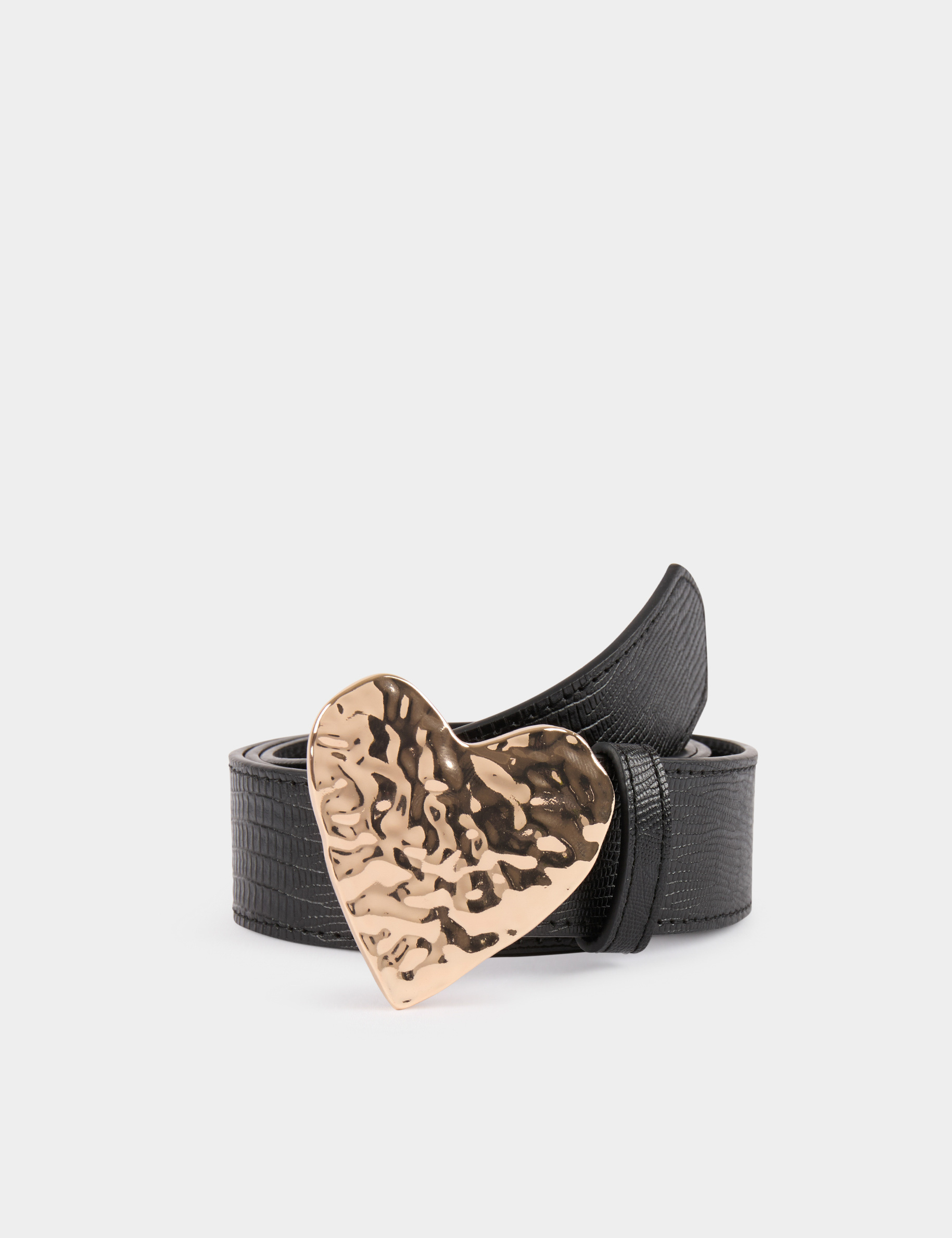 Ceinture croco boucle coeur noir femme