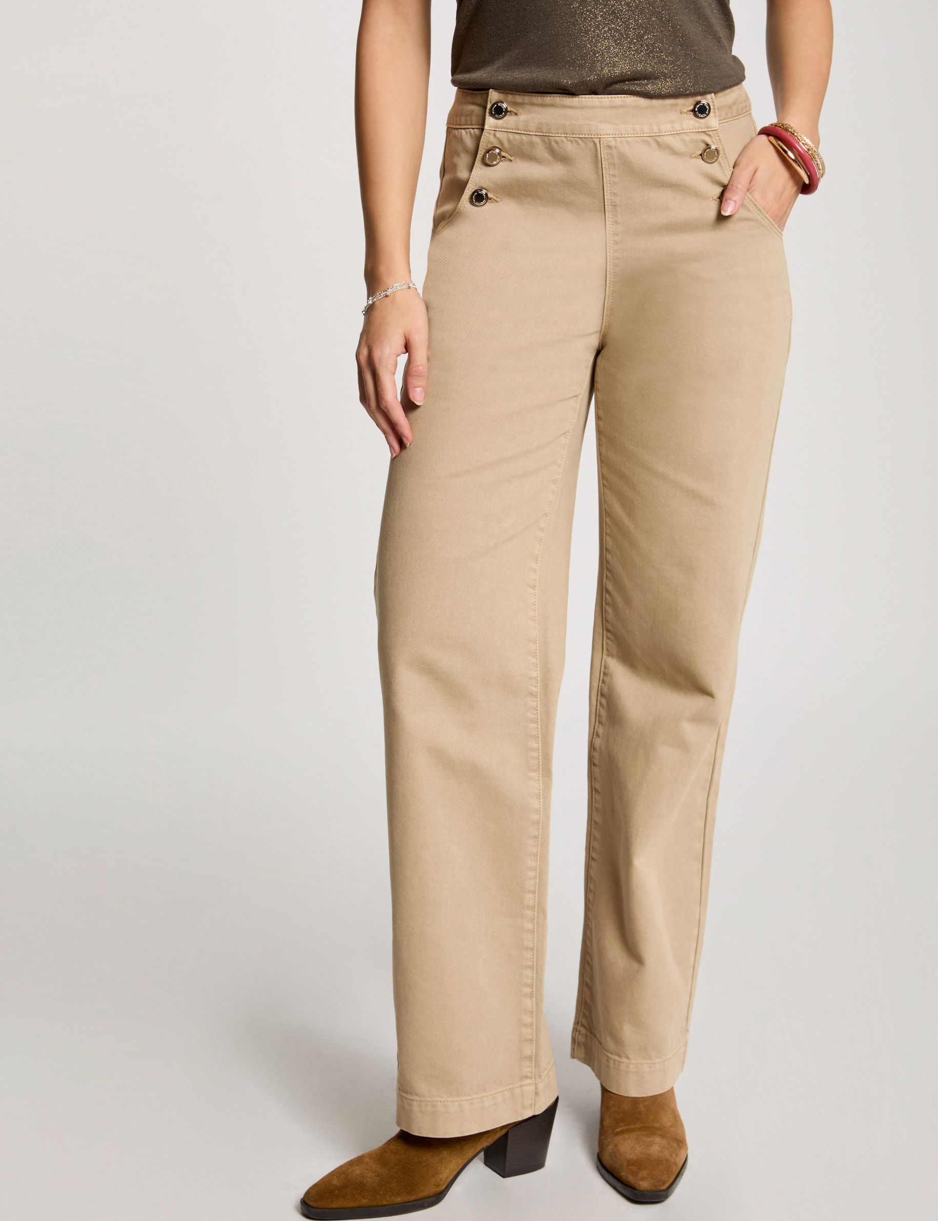 Pantalon large à pont marron clair femme