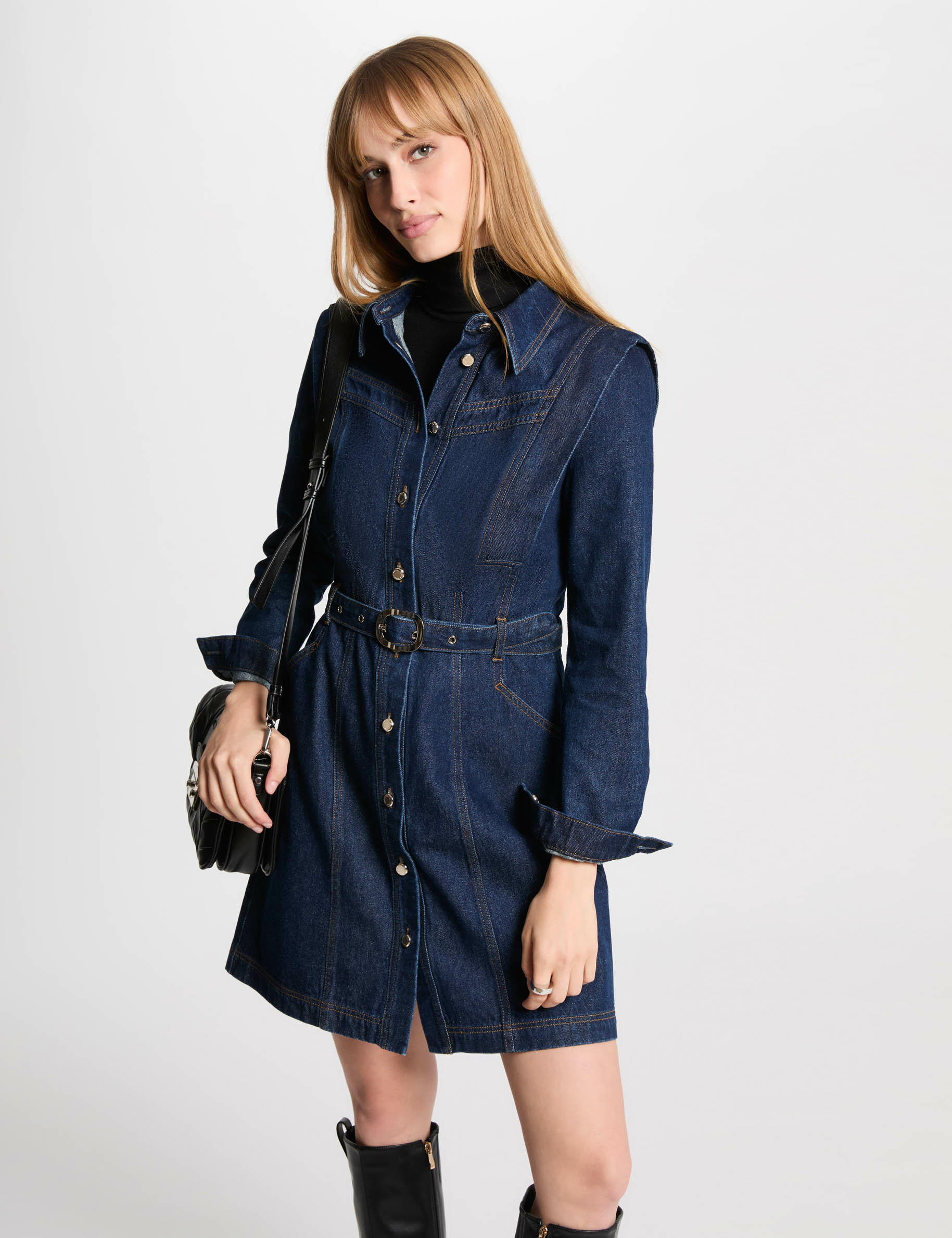 Robe ajustée boutonnée en jean denim brut femme