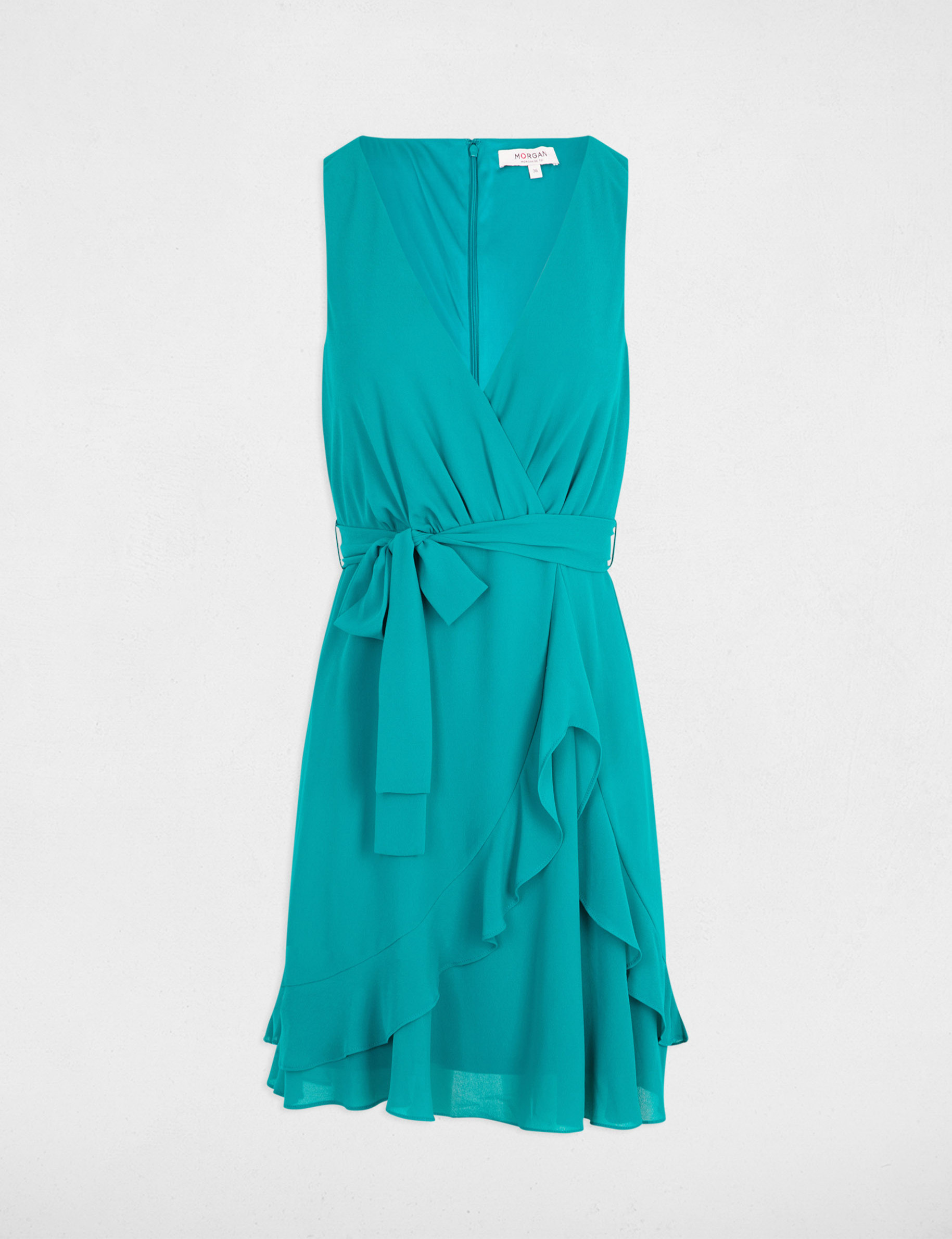 Robe courte portefeuille bleu turquoise femme