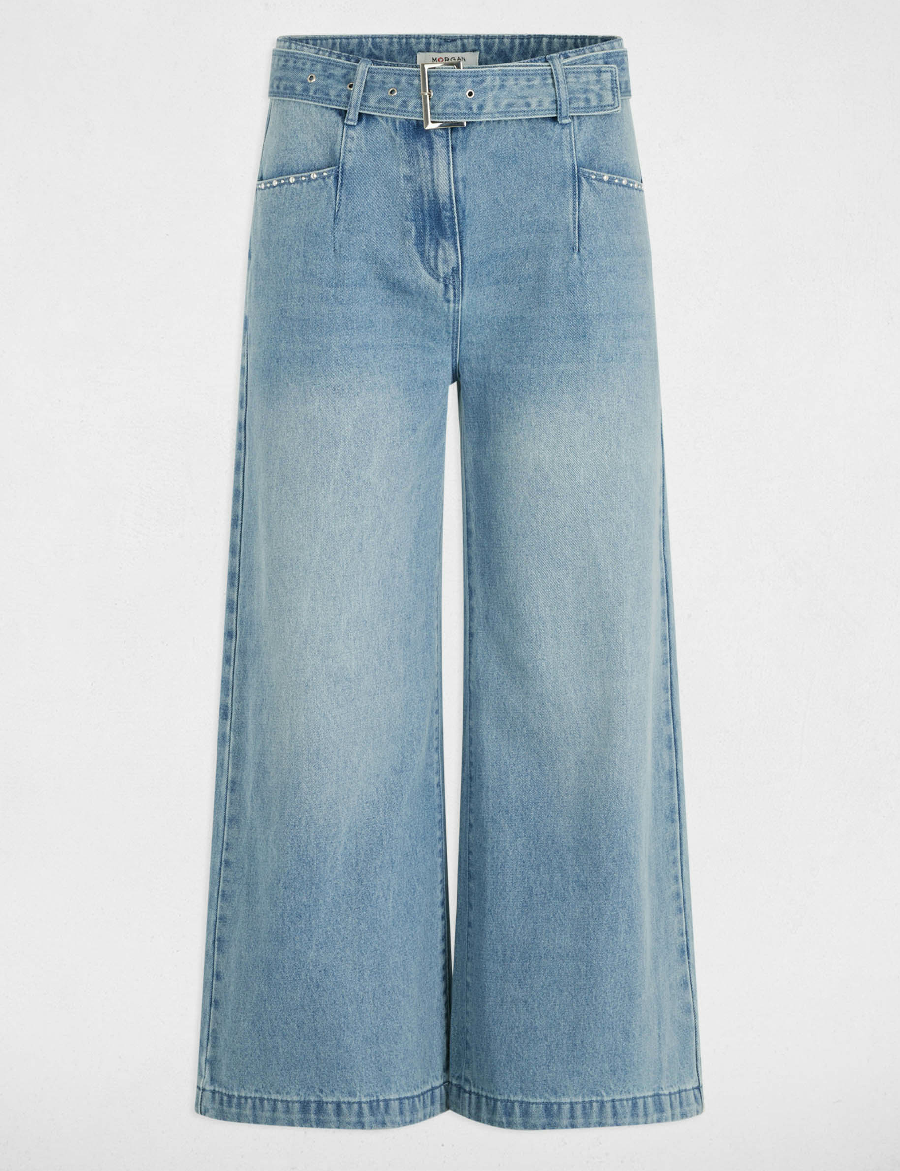 Weite 7/8-Jeans mit Gürtel gebleichtes denim damen