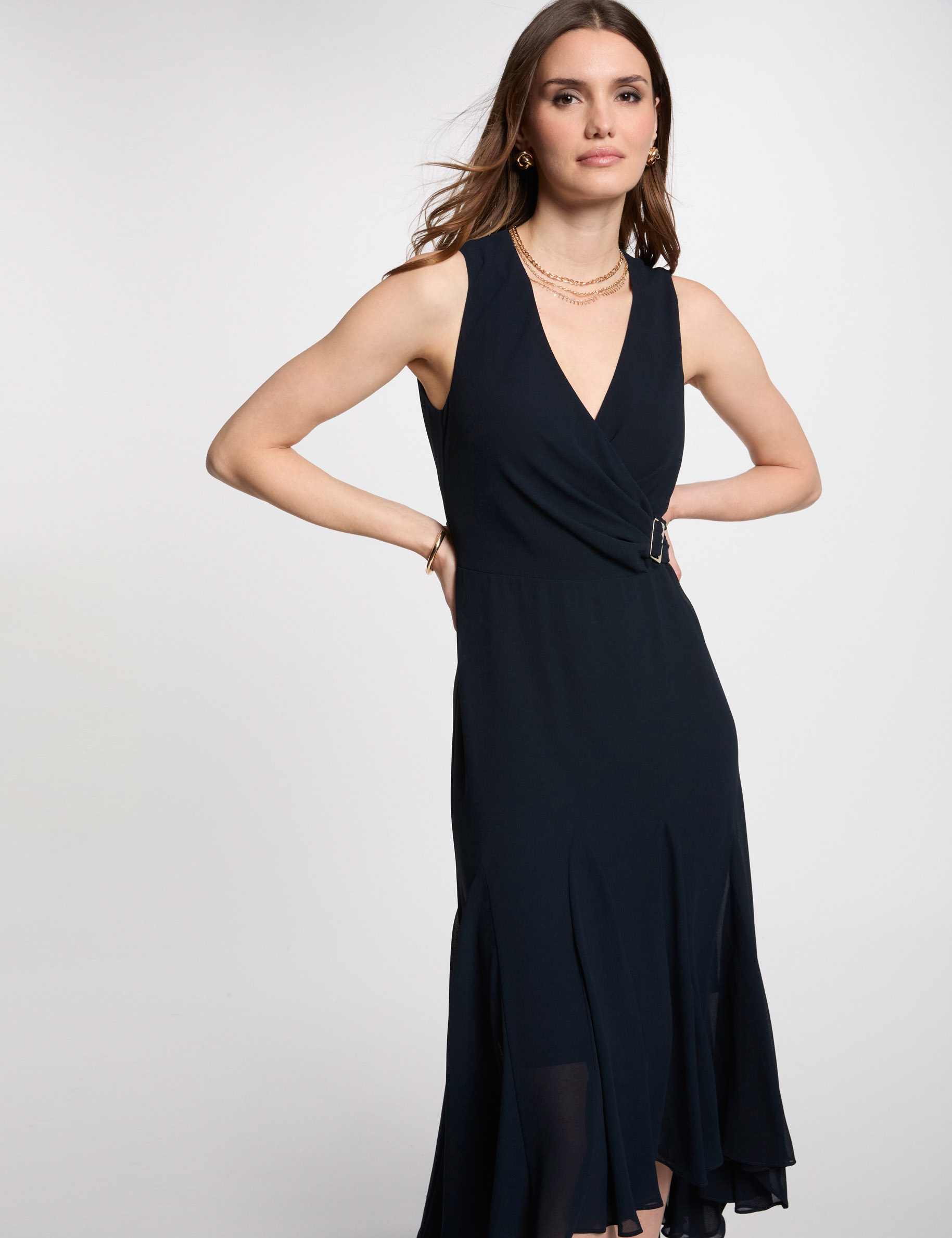 Robe midi droite fluide bleu marine femme