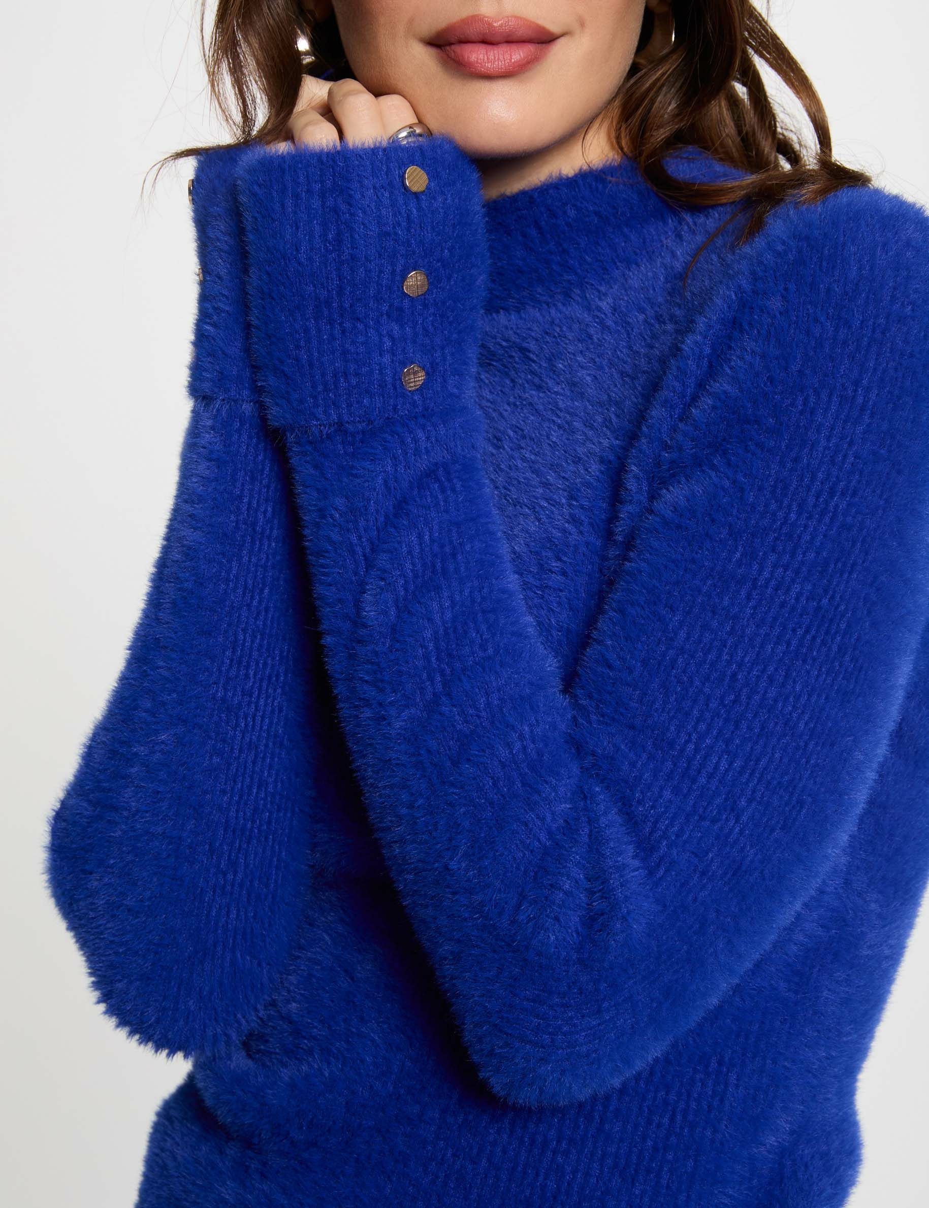 Langarm-Pullover mit flauschigem Strick blau damen