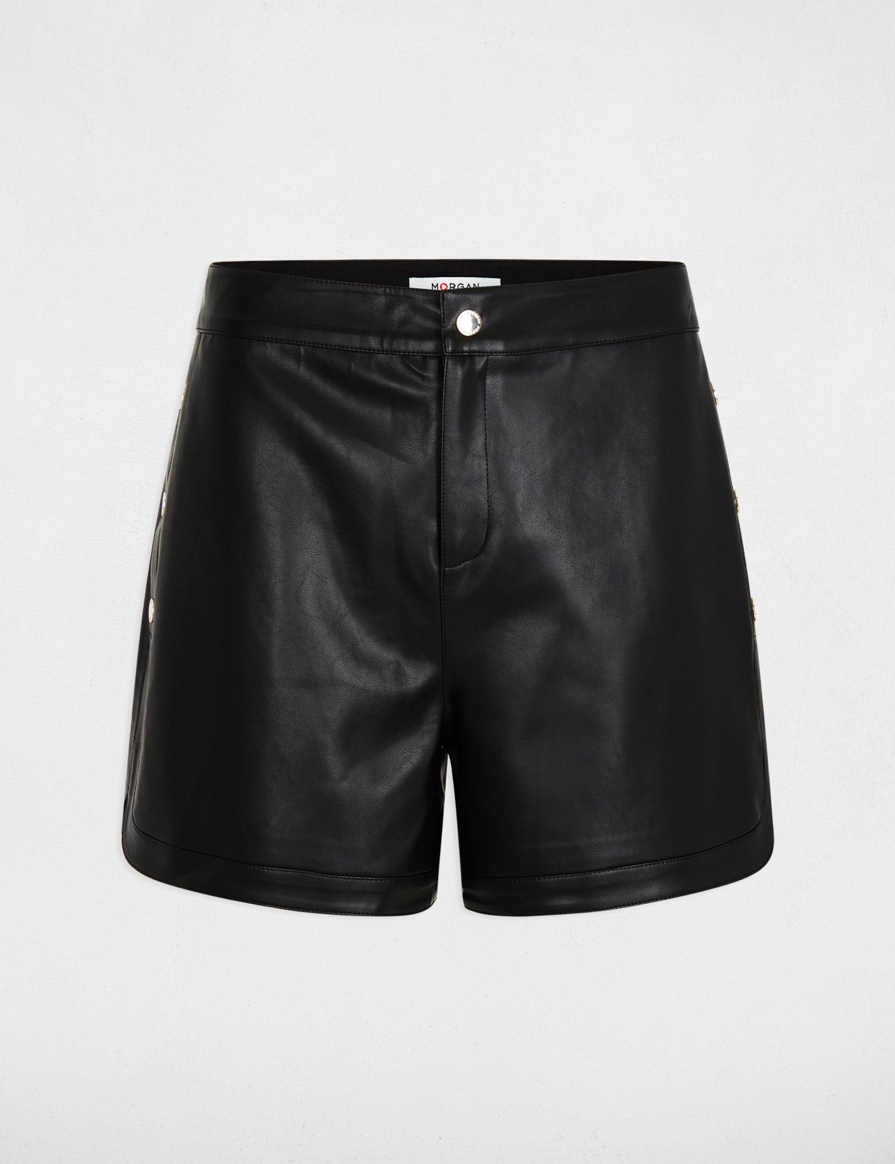 Short droit simili cuir noir femme