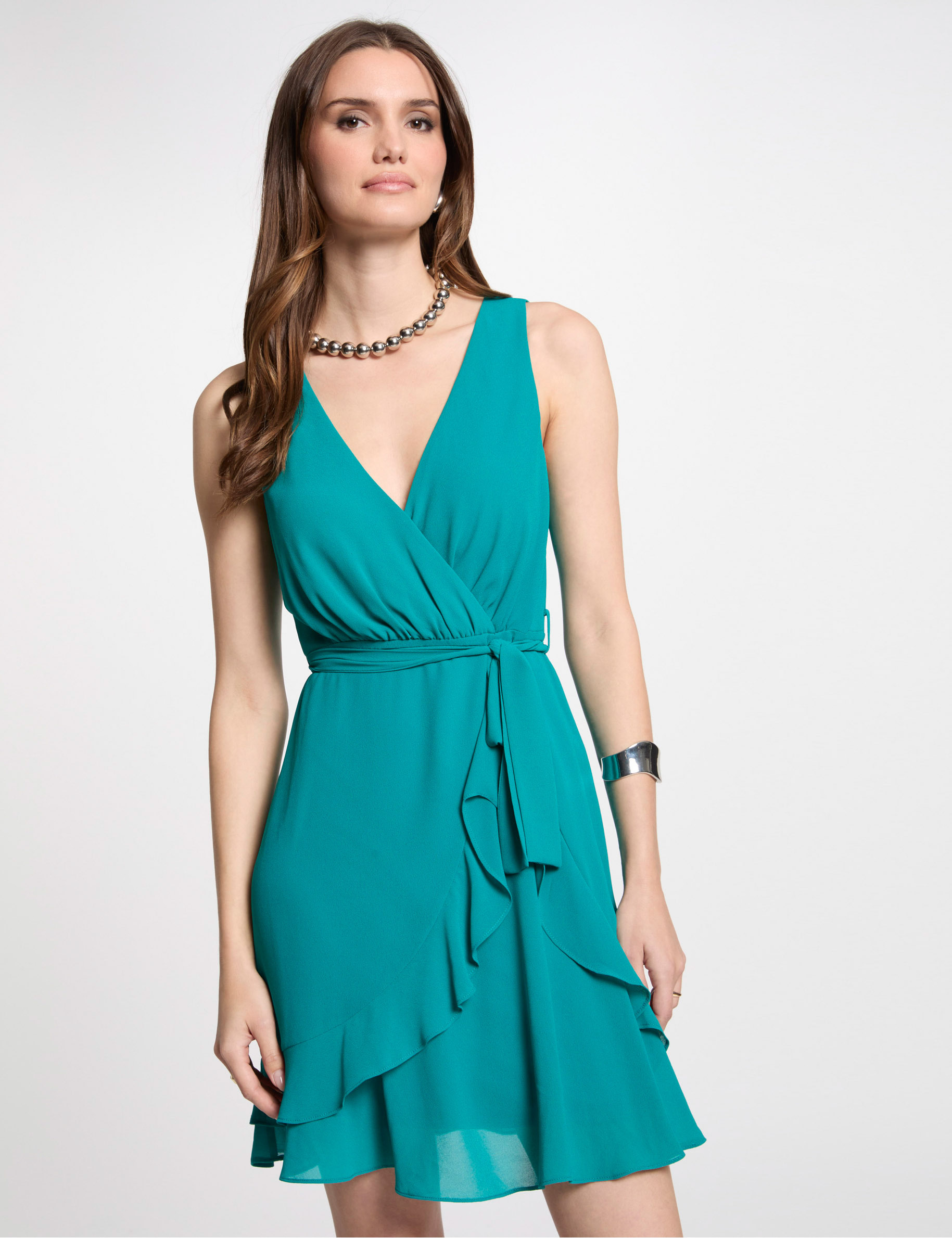 Robe courte portefeuille bleu turquoise femme