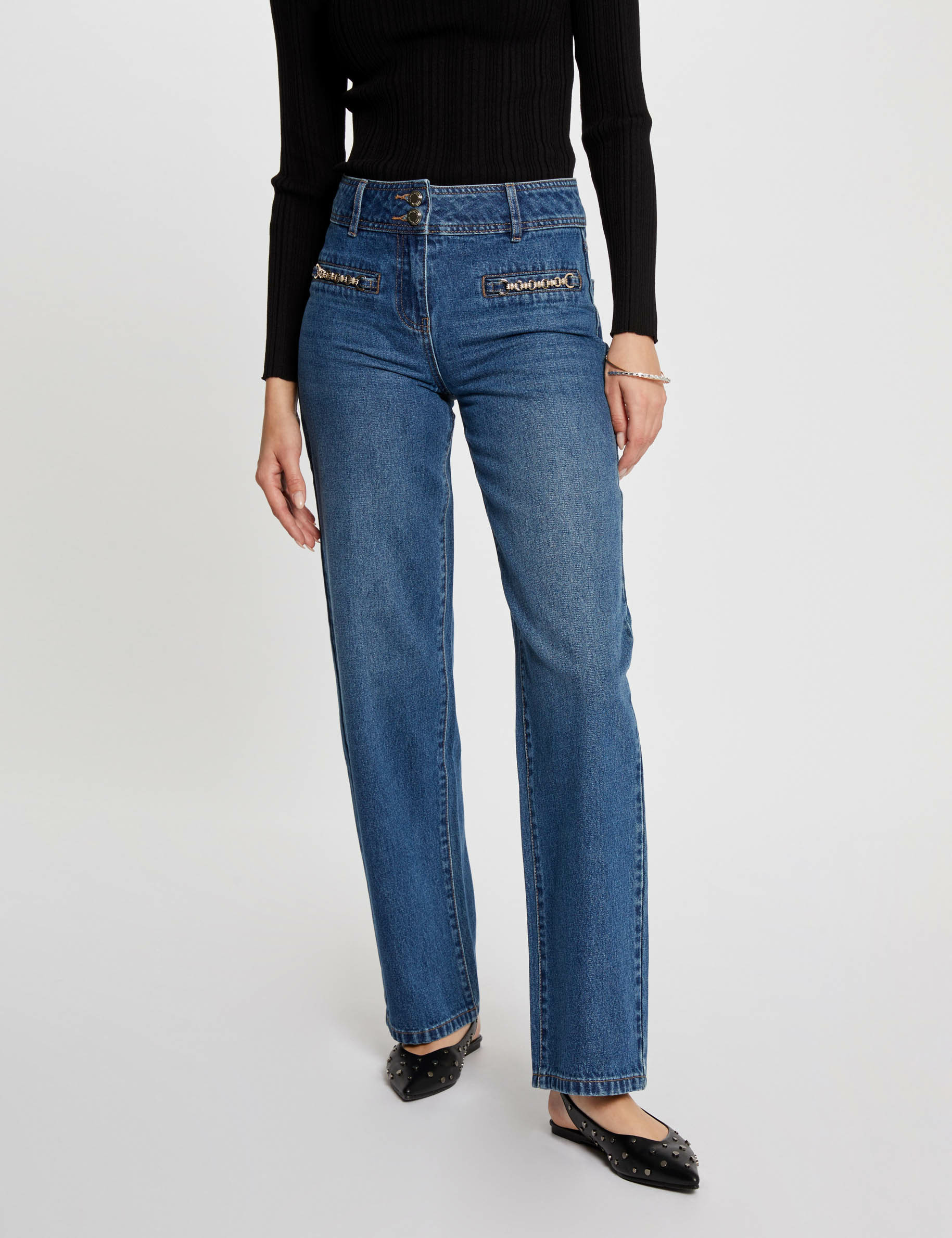 Weite Jeans mit Kettendetails stone-denim damen