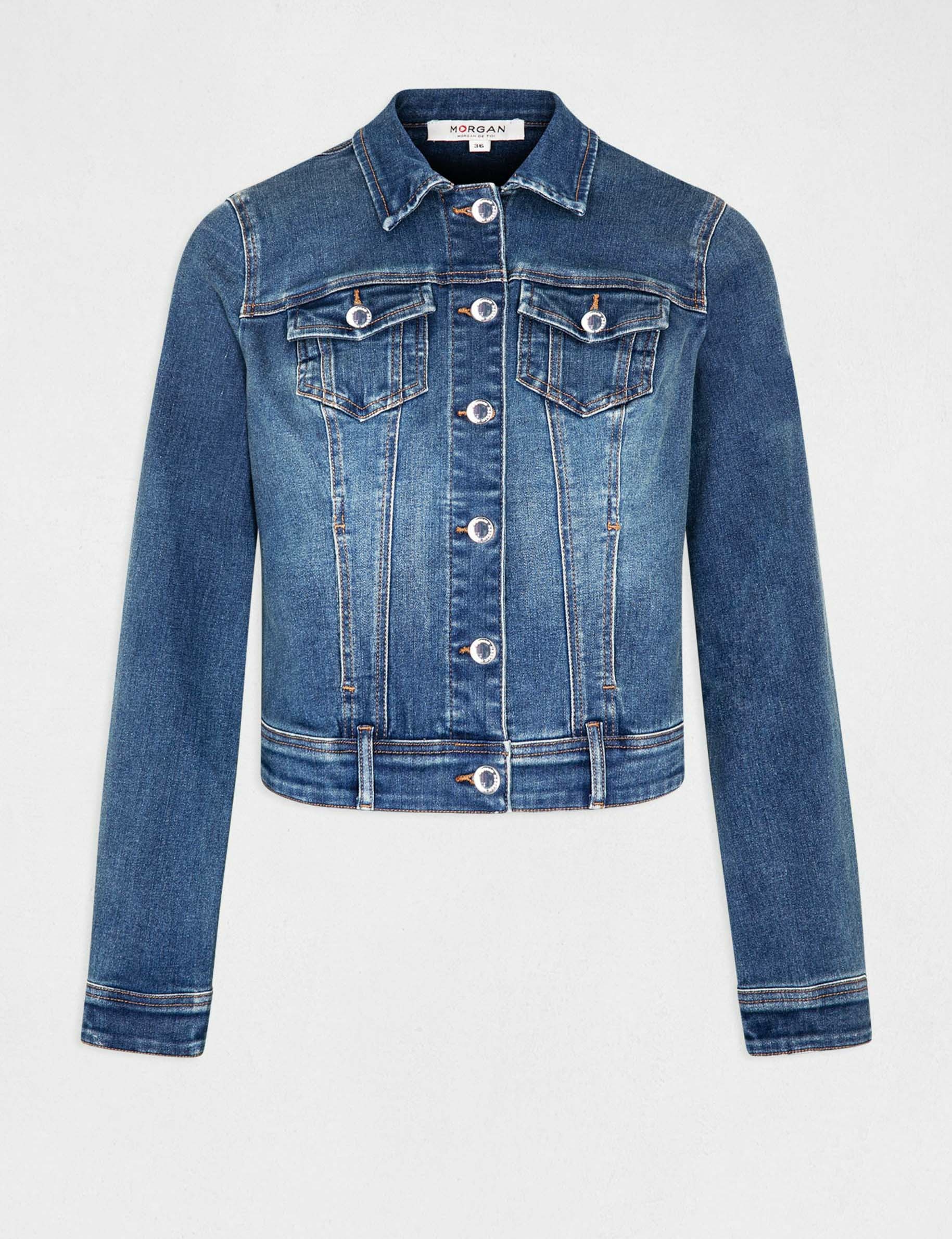 Veste droite boutonnée en jean jean stone femme