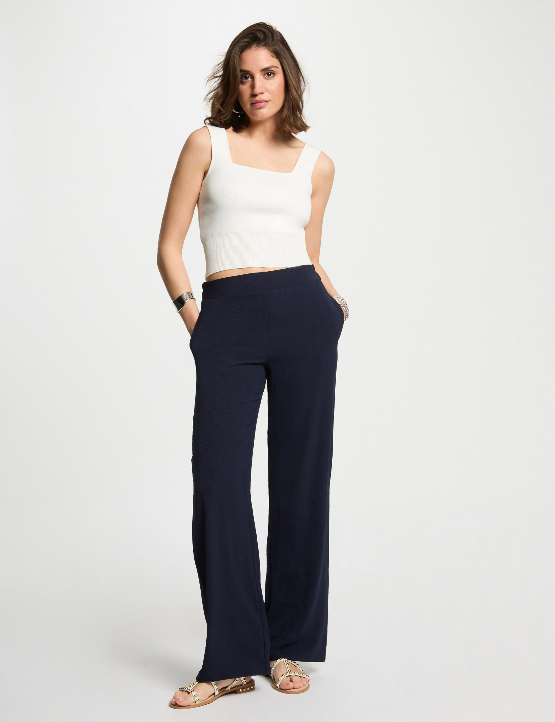flieende weite hose marineblau damen Fließende weite Hose marineblau damen