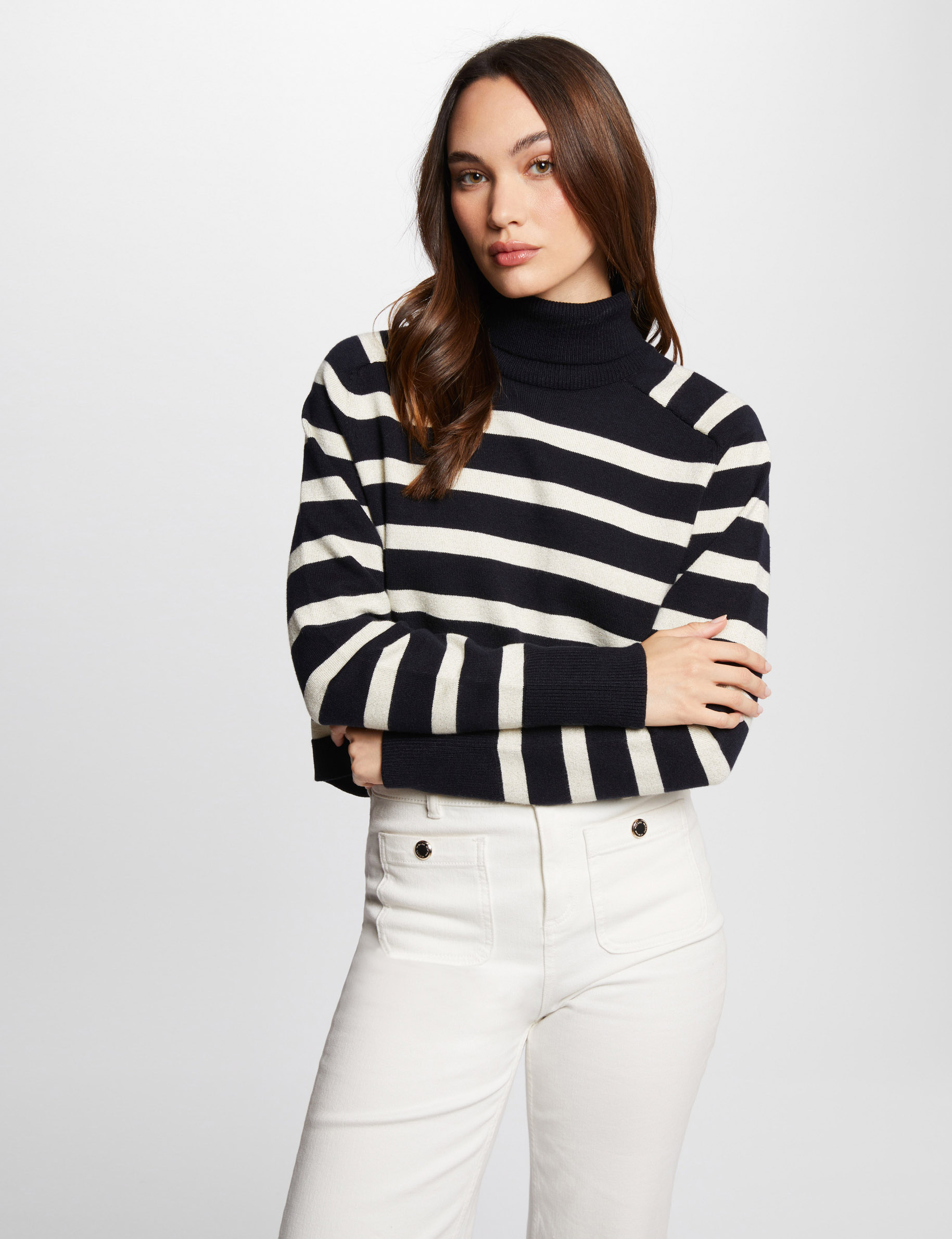 Pull col roulé à rayures marine femme