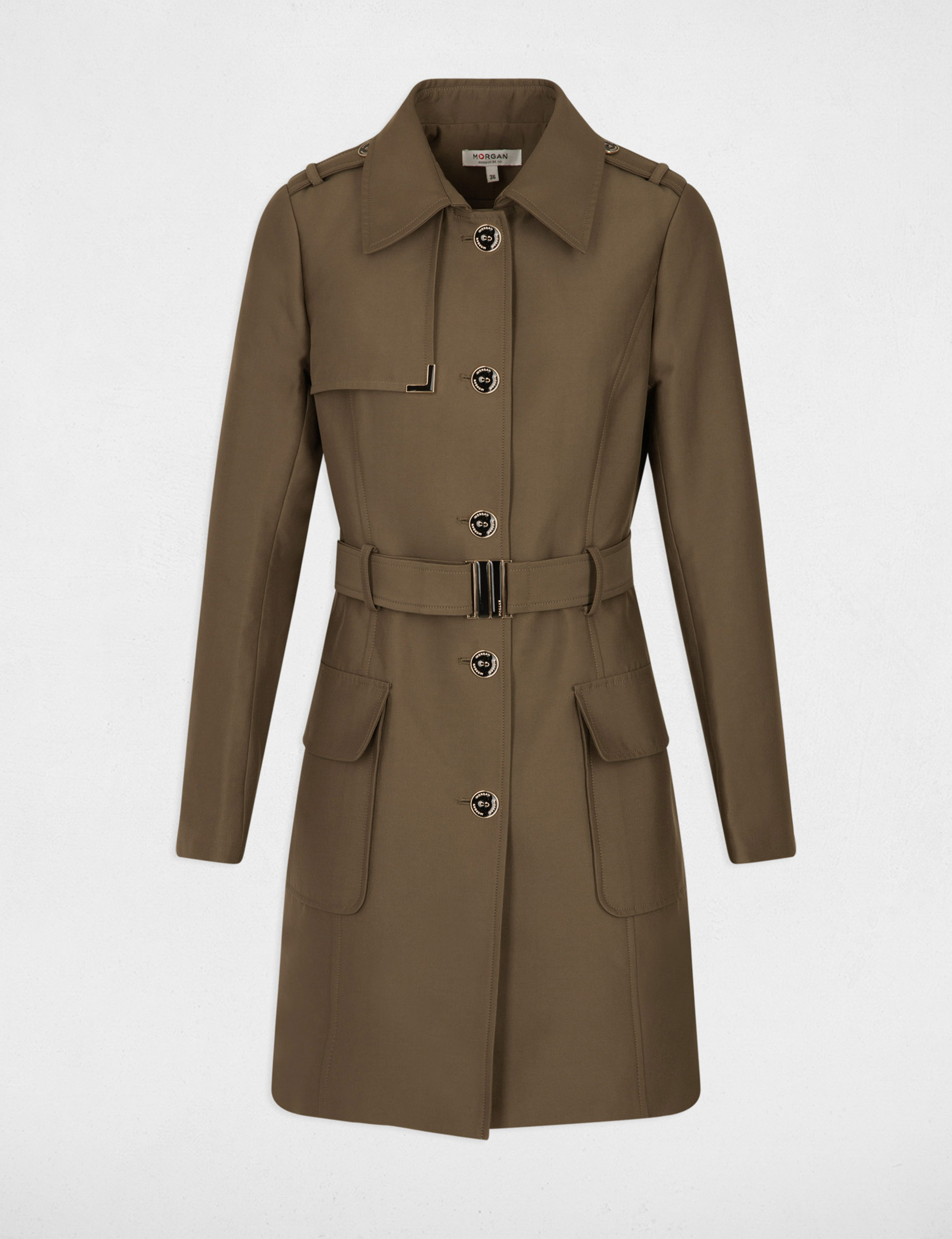 Langer Trenchcoat mit Gürtel khakigrün damen