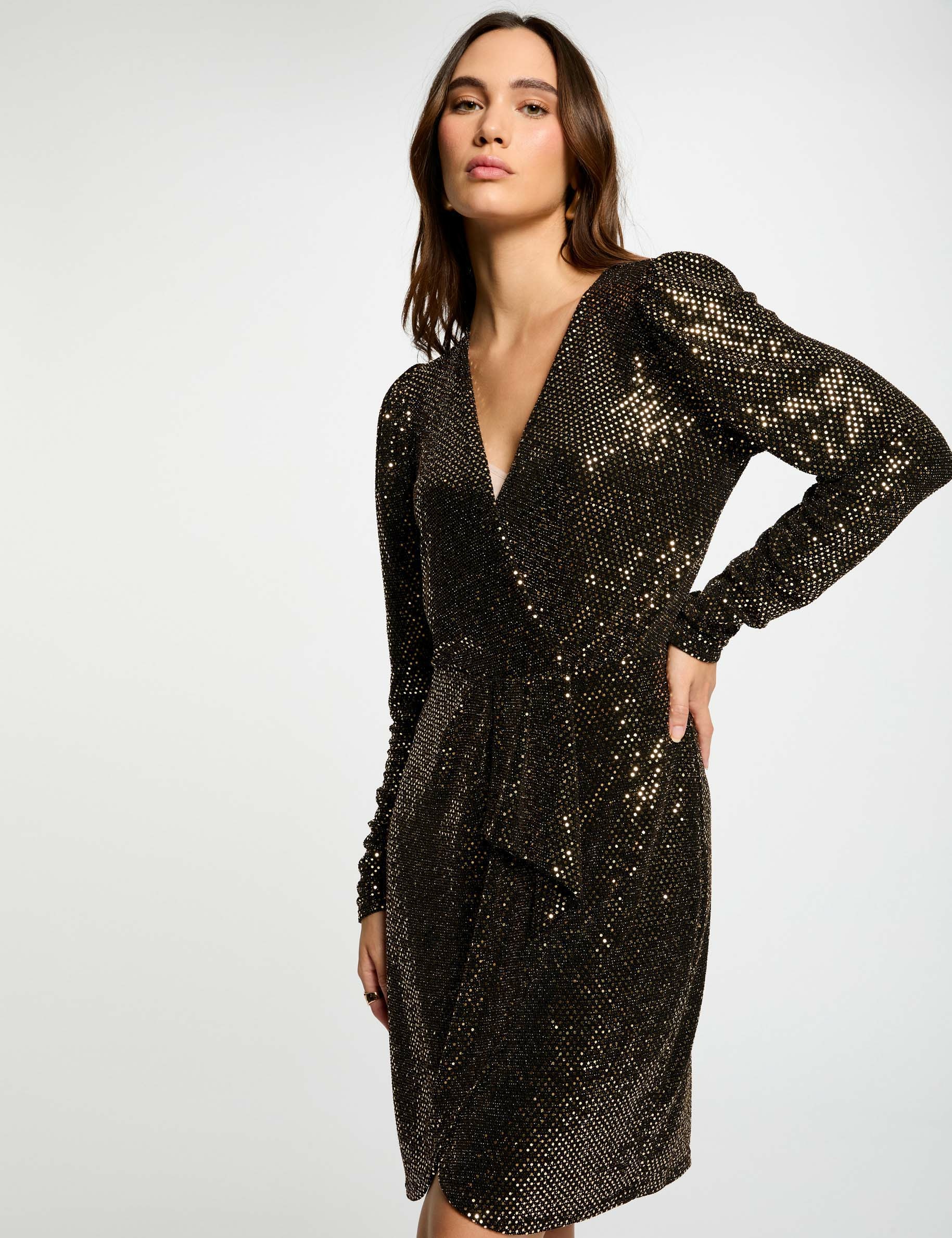 Robe portefeuille sequins dore femme