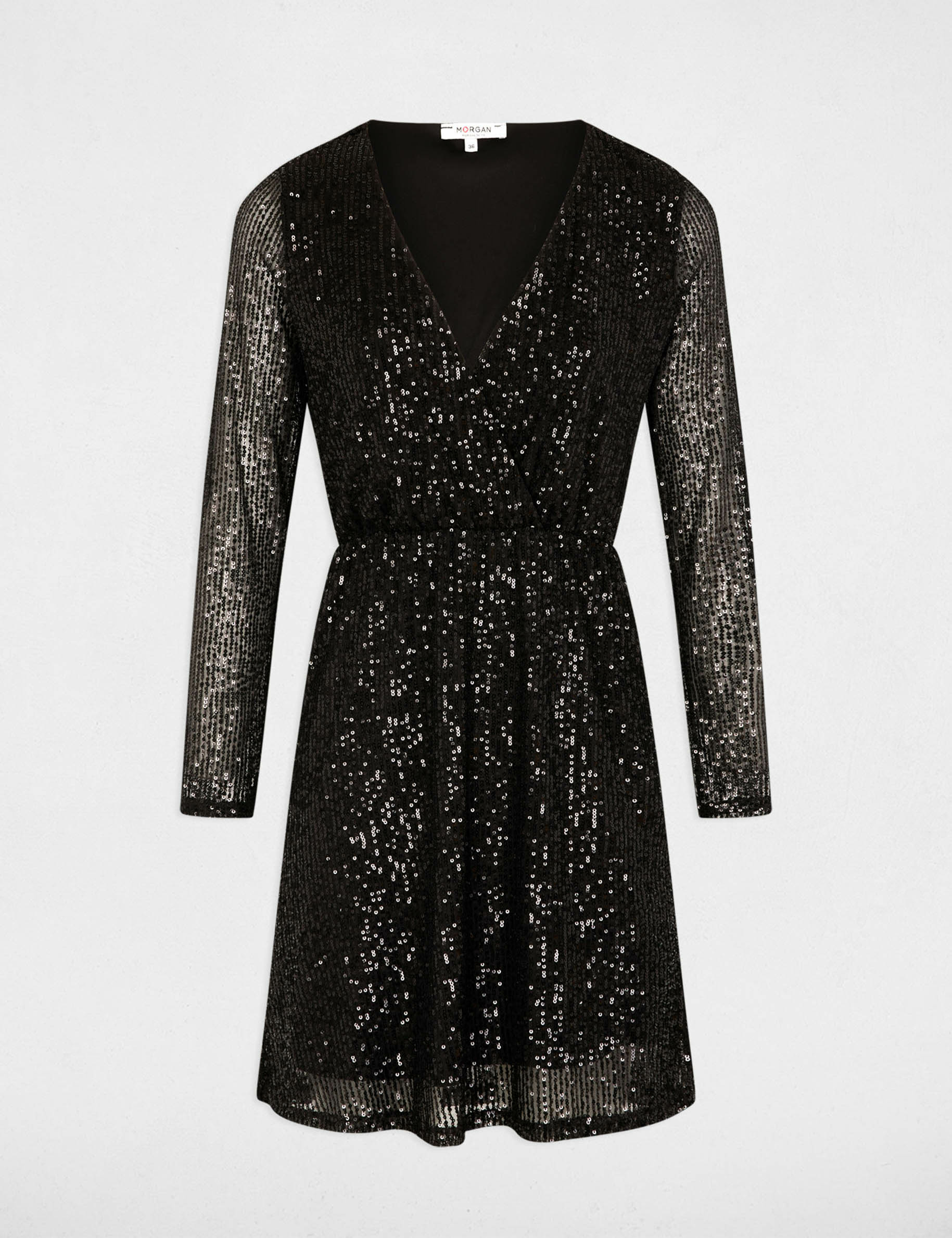 Robe courte ajustée sequins noir femme