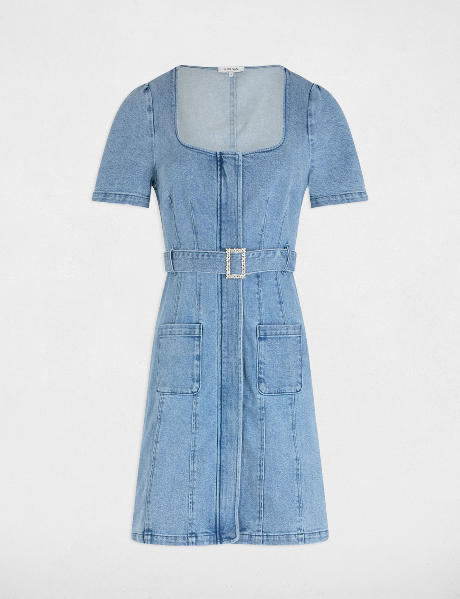 Robe courte droite en jean denim double stone femme