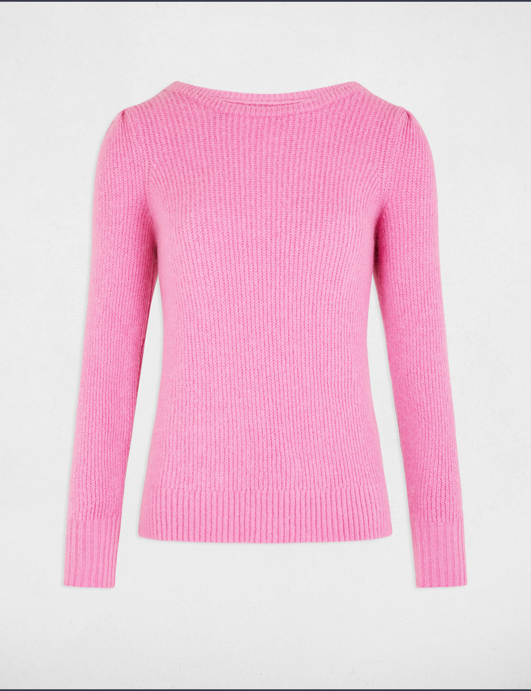 Pull col rond manches longues rose moyen femme